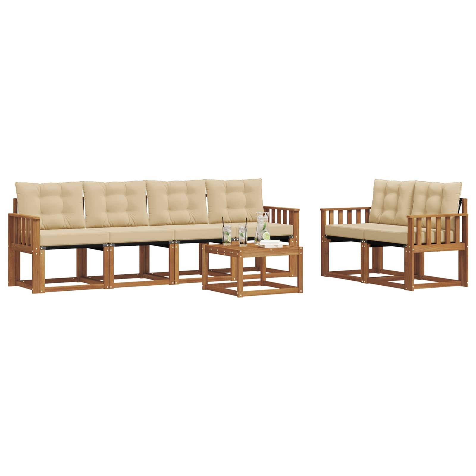 vidaXL Outdoor-Sofagarnitur mit Kissen 7 pcs Natur und Beige