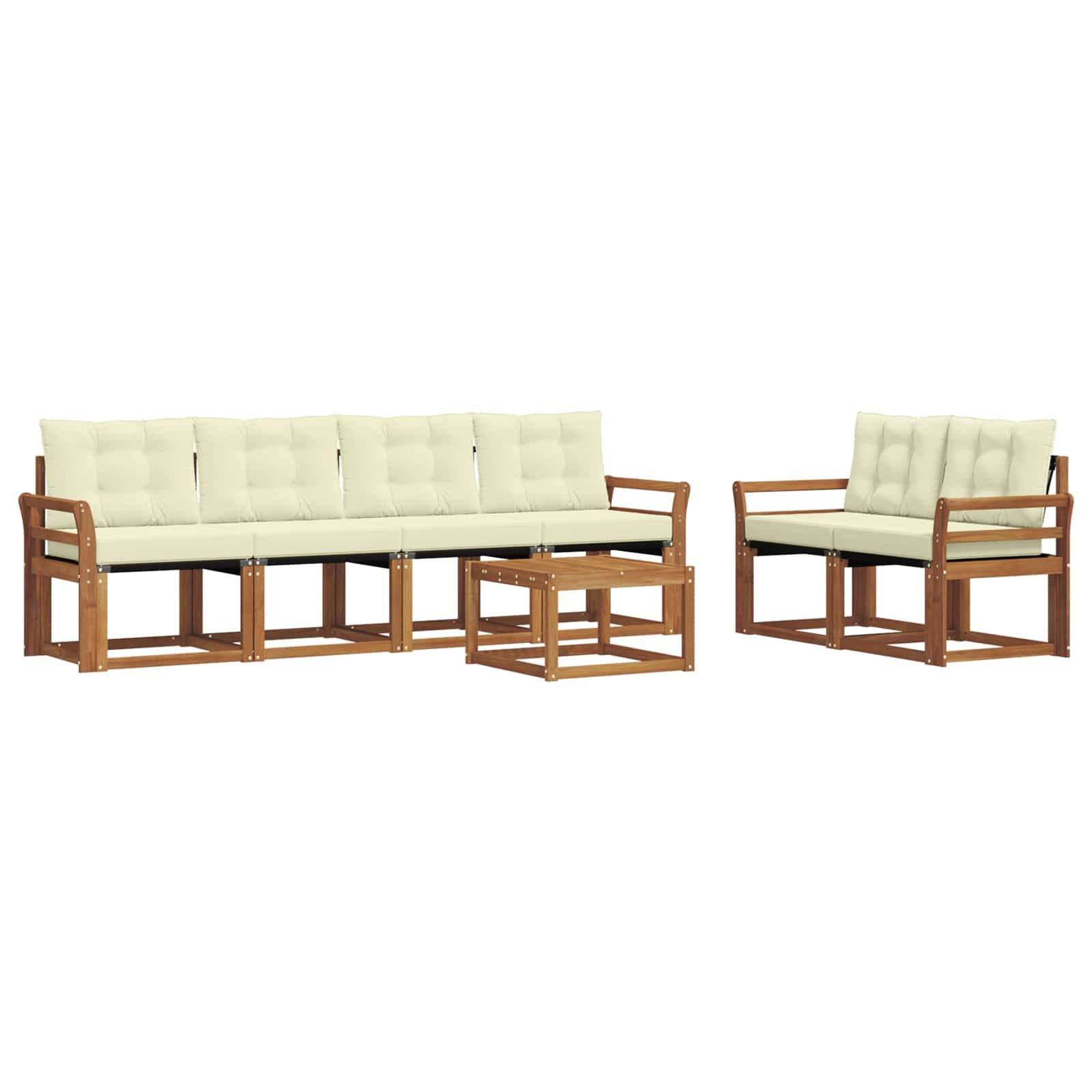 vidaXL Outdoor-Sofagarnitur mit Kissen 7 pcs Natur und Creme