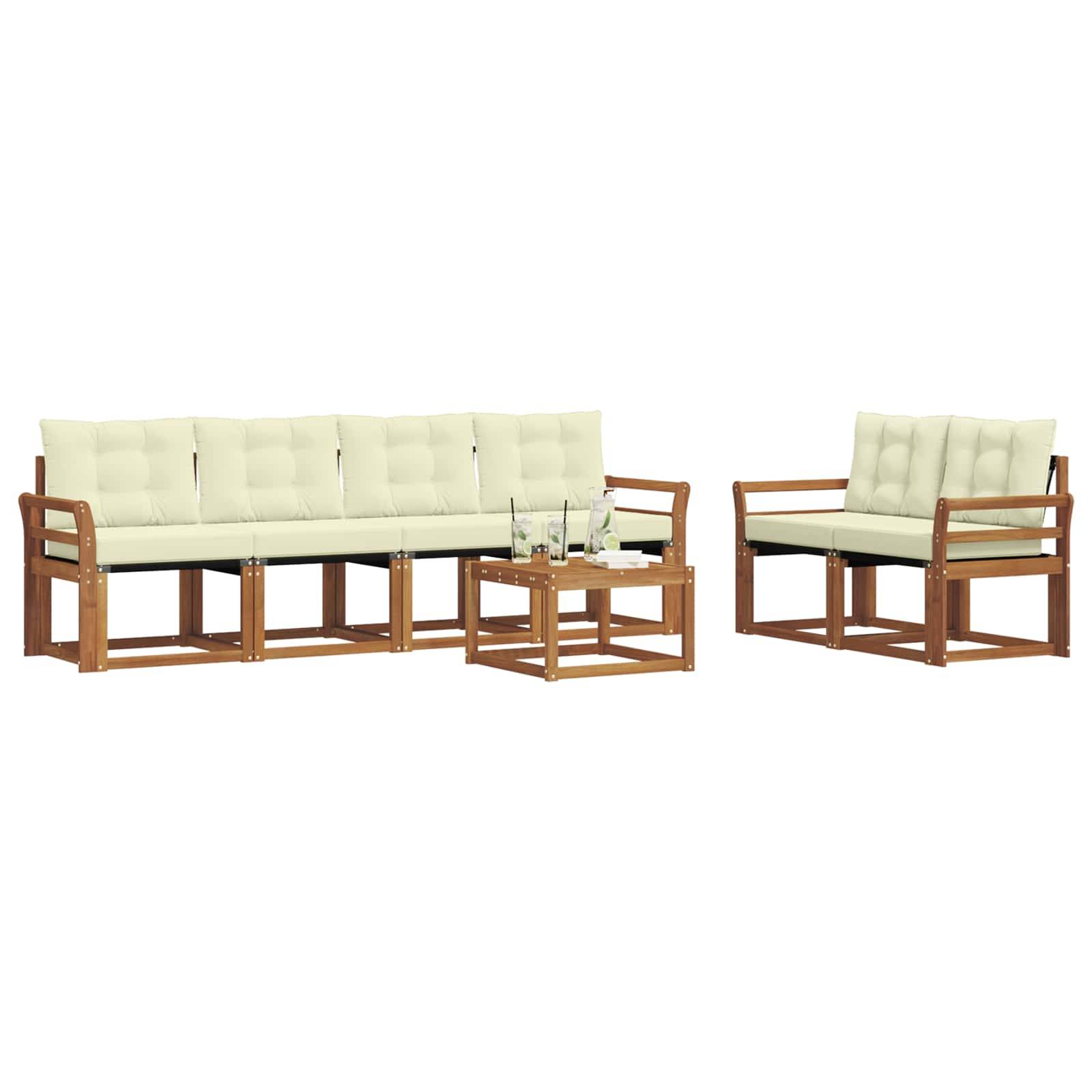 vidaXL Outdoor-Sofagarnitur mit Kissen 7 pcs Natur und Creme