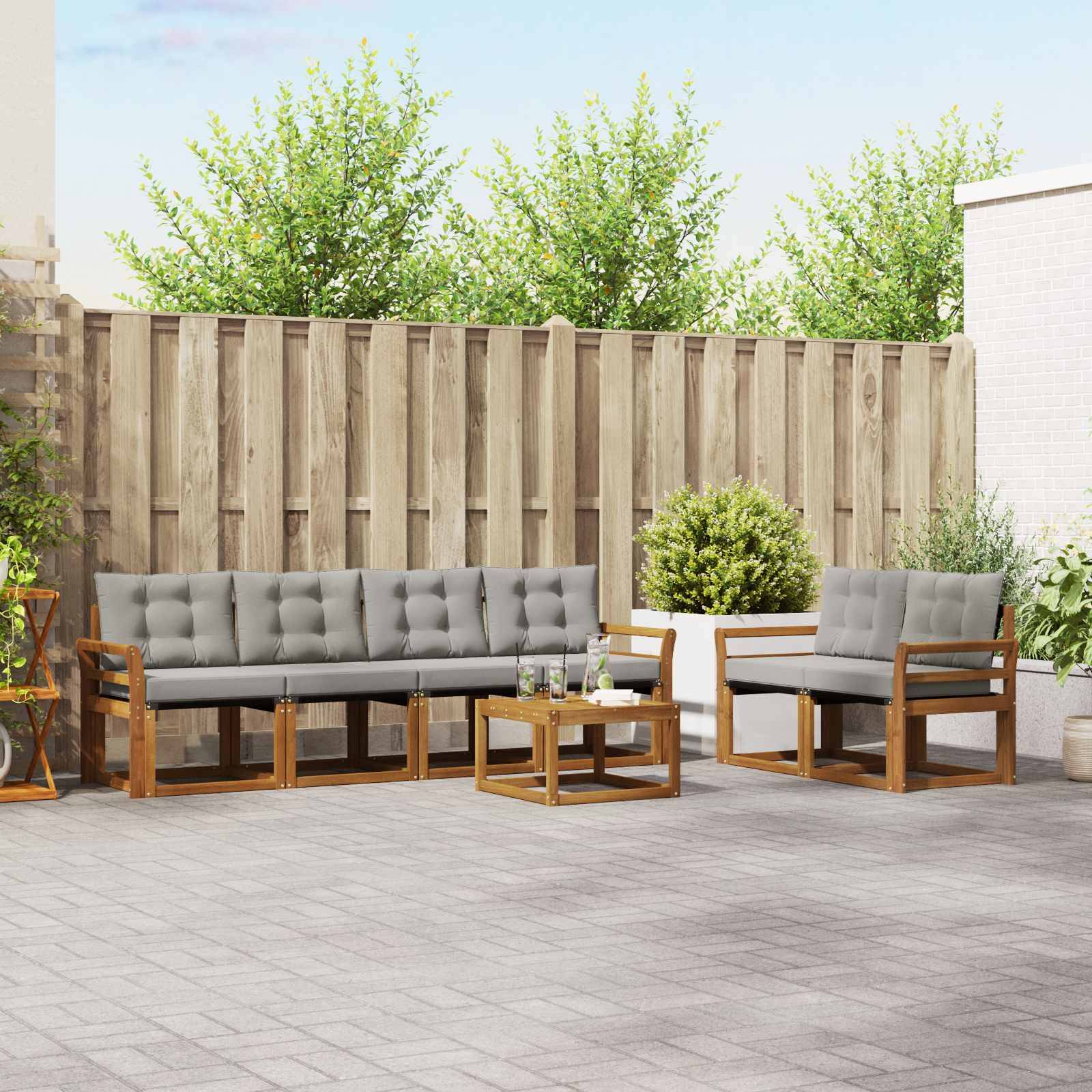 vidaXL Outdoor-Sofagarnitur mit Kissen 7 pcs Natürlich und Hellgrau
