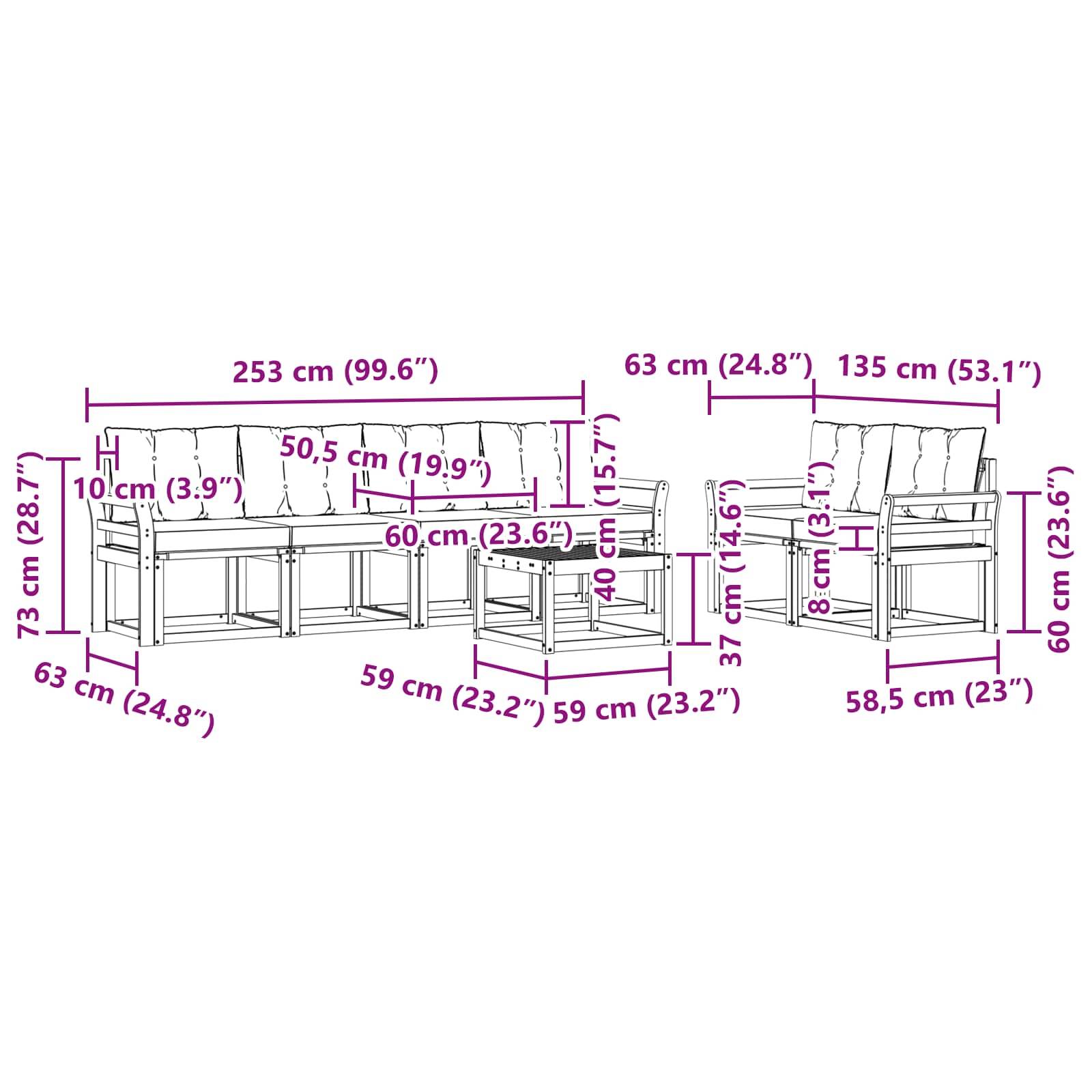 vidaXL Outdoor-Sofagarnitur mit Kissen 7 pcs Weiß und Creme