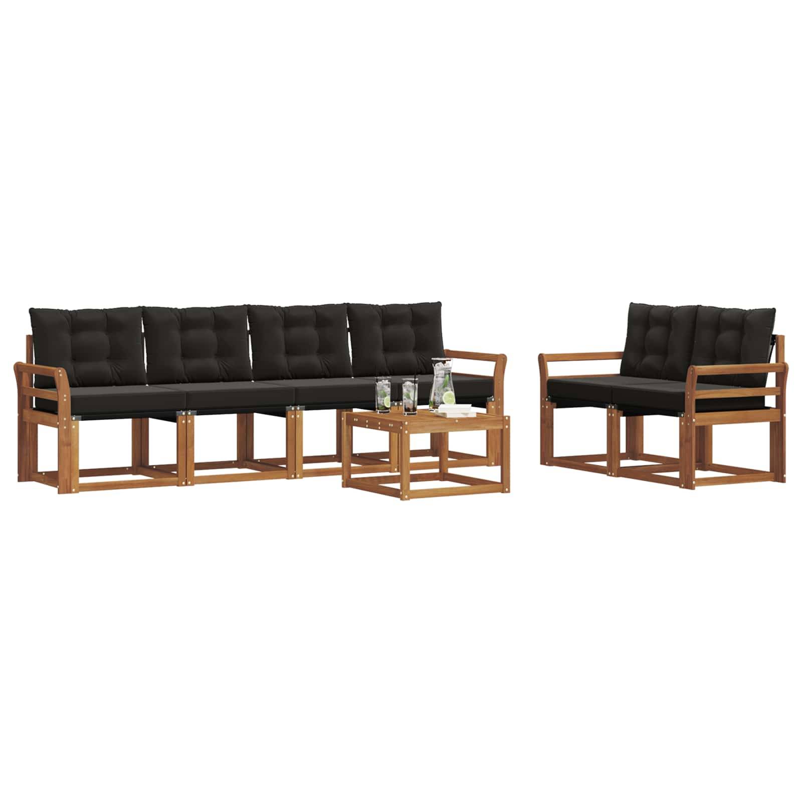 vidaXL Outdoor-Sofagarnitur mit Kissen 7 pcs Natürlich und Schwarz