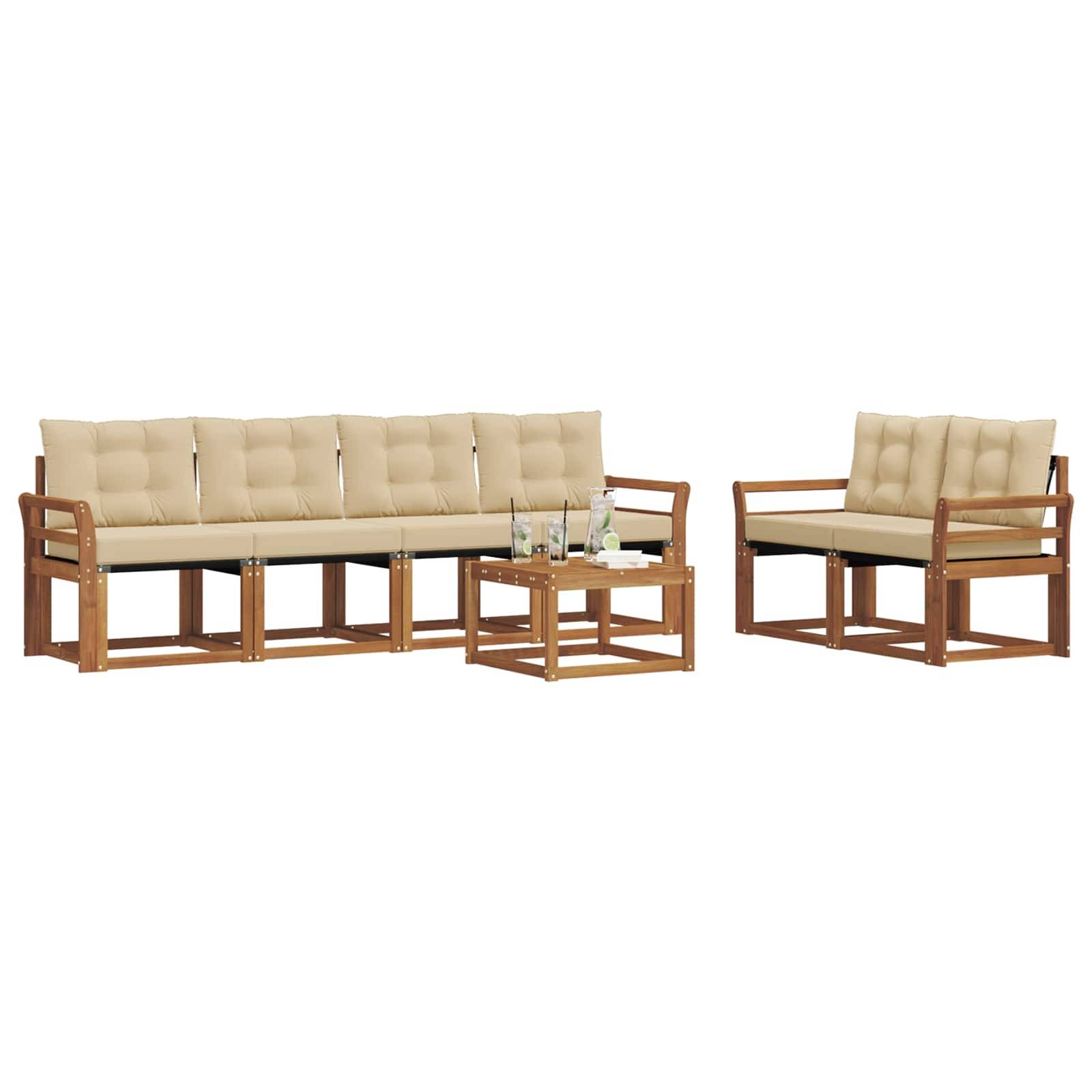 vidaXL Outdoor-Sofagarnitur mit Kissen 7 pcs Natur und Beige