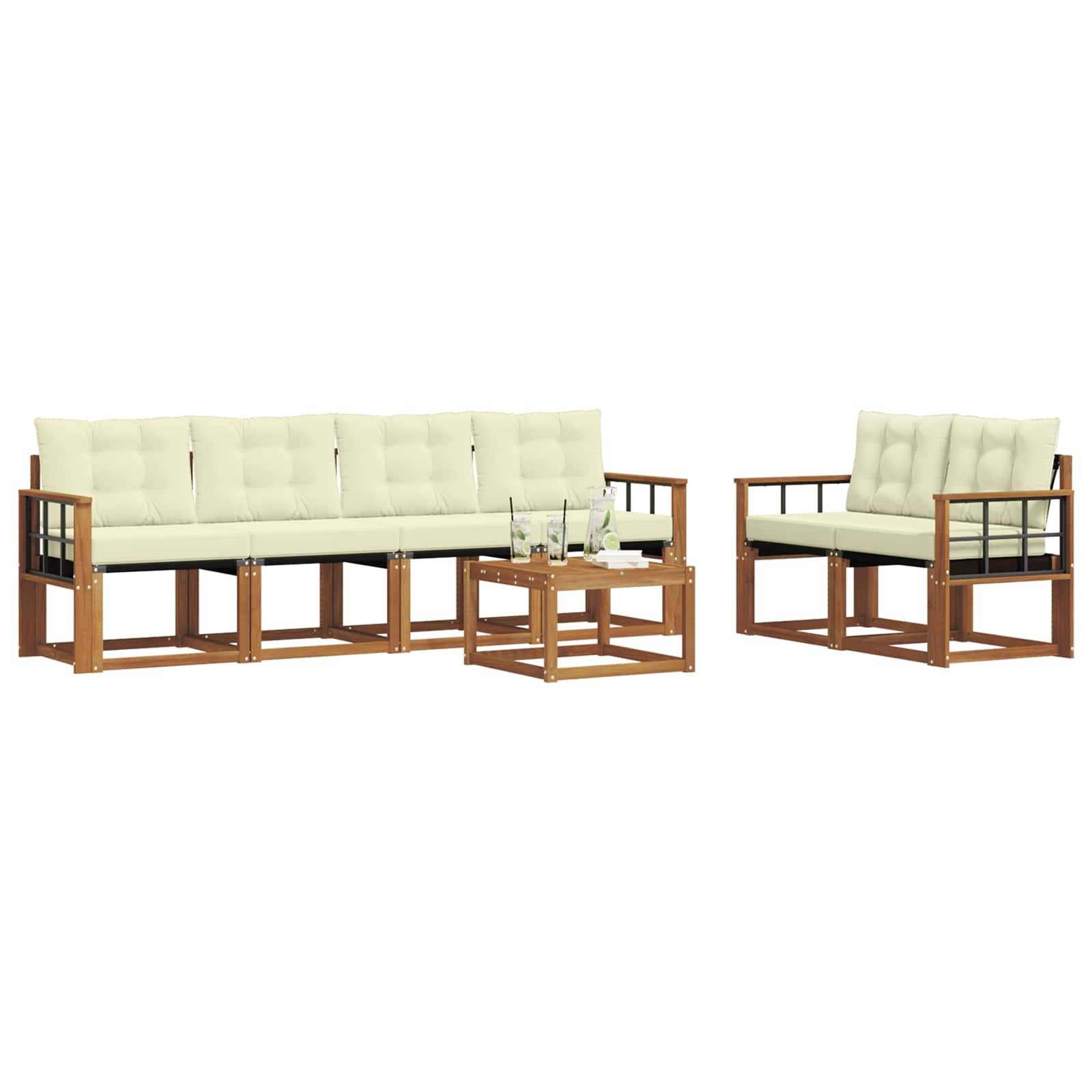 vidaXL Outdoor-Sofagarnitur mit Kissen 7 pcs Natur und Creme