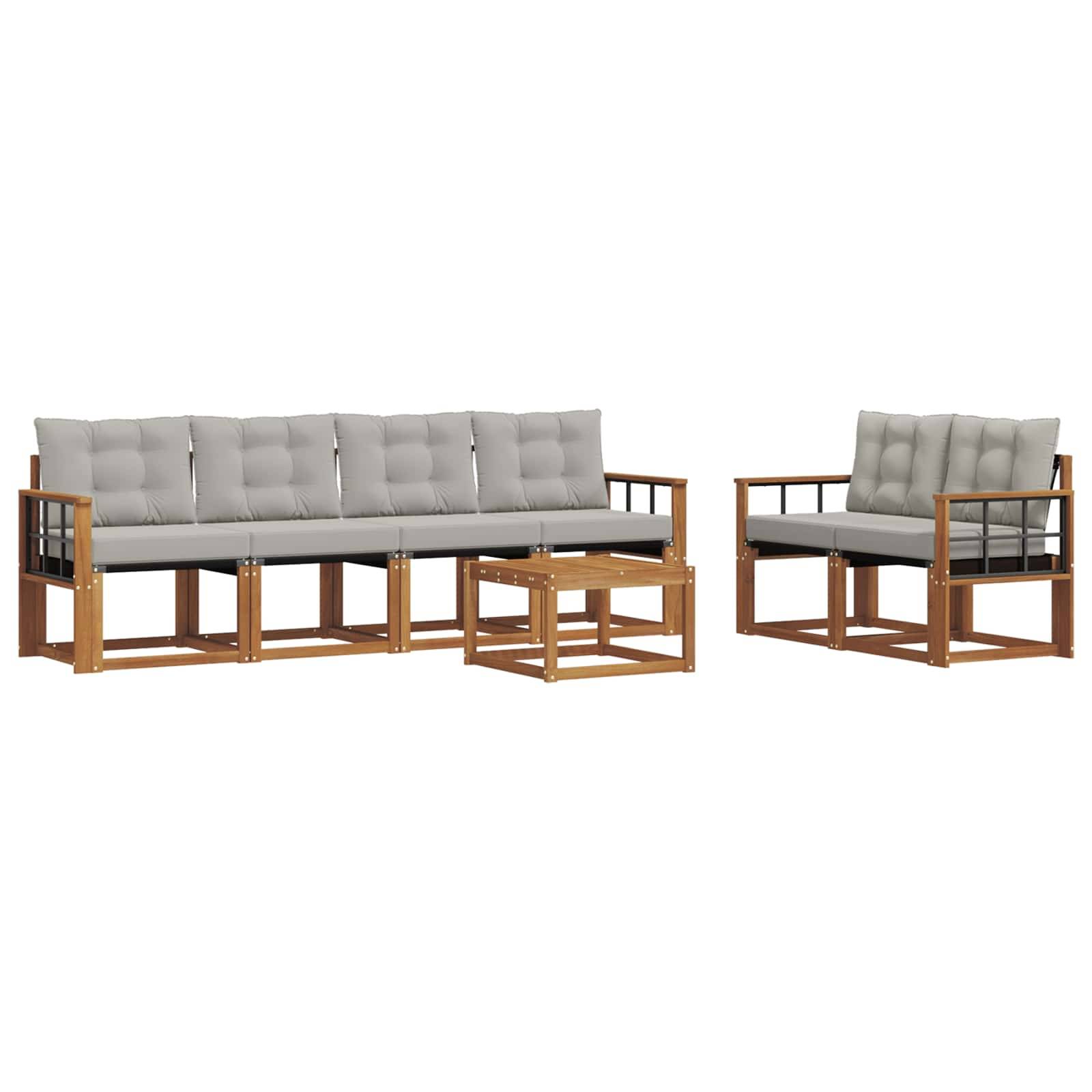 vidaXL Outdoor-Sofagarnitur mit Kissen 7 pcs Natürlich und Hellgrau