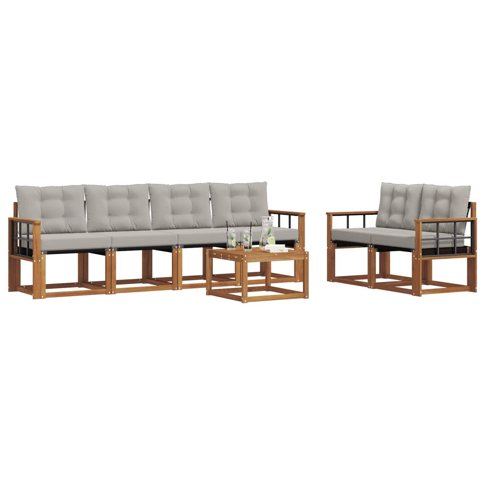 vidaXL Outdoor-Sofagarnitur mit Kissen 7 pcs Natürlich und Hellgrau