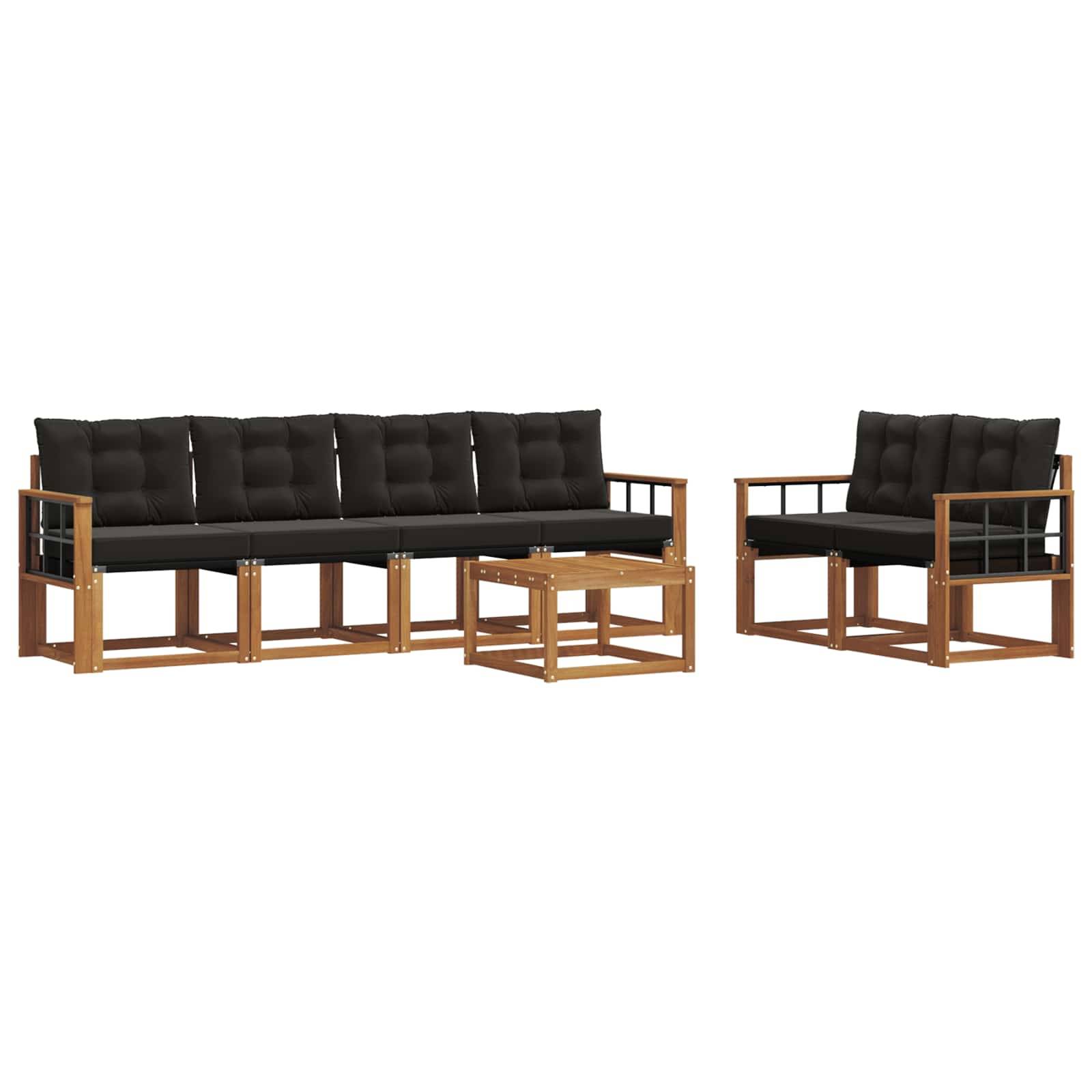 vidaXL Outdoor-Sofagarnitur mit Kissen 7 pcs Natürlich und Schwarz