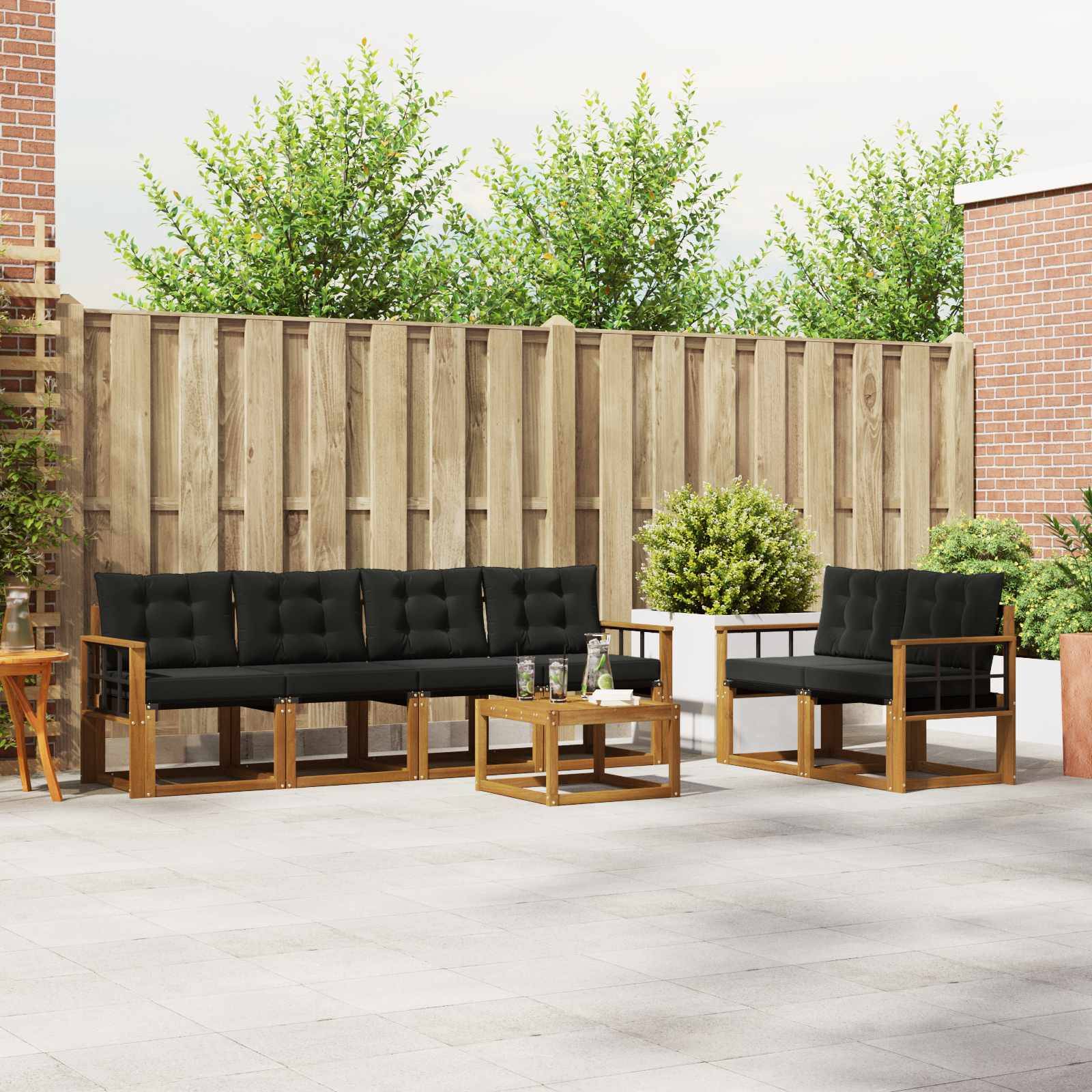 vidaXL Outdoor-Sofagarnitur mit Kissen 7 pcs Natürlich und Schwarz