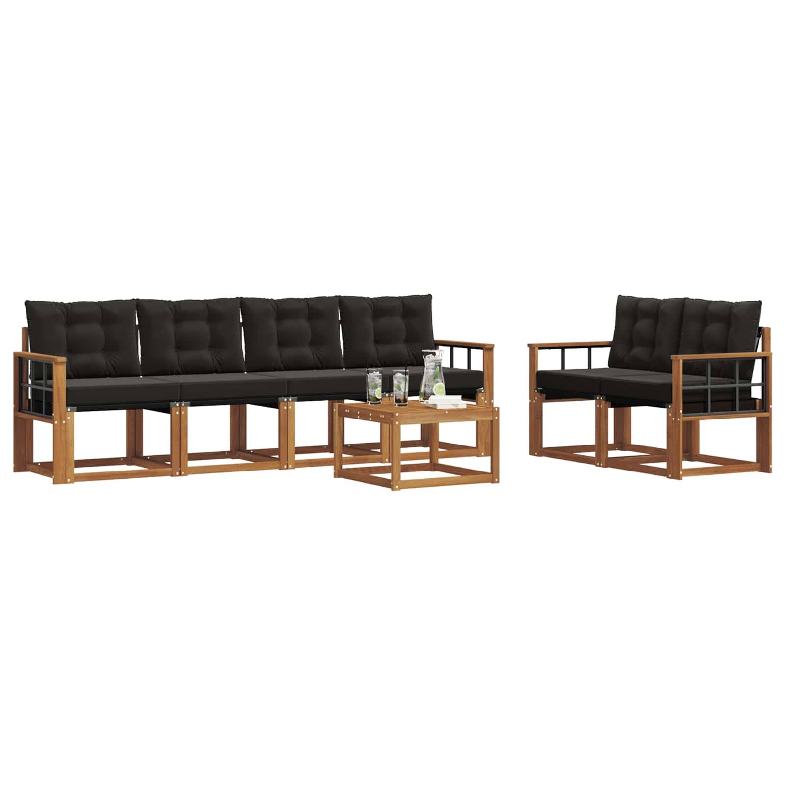 vidaXL Outdoor-Sofagarnitur mit Kissen 7 pcs Natürlich und Schwarz