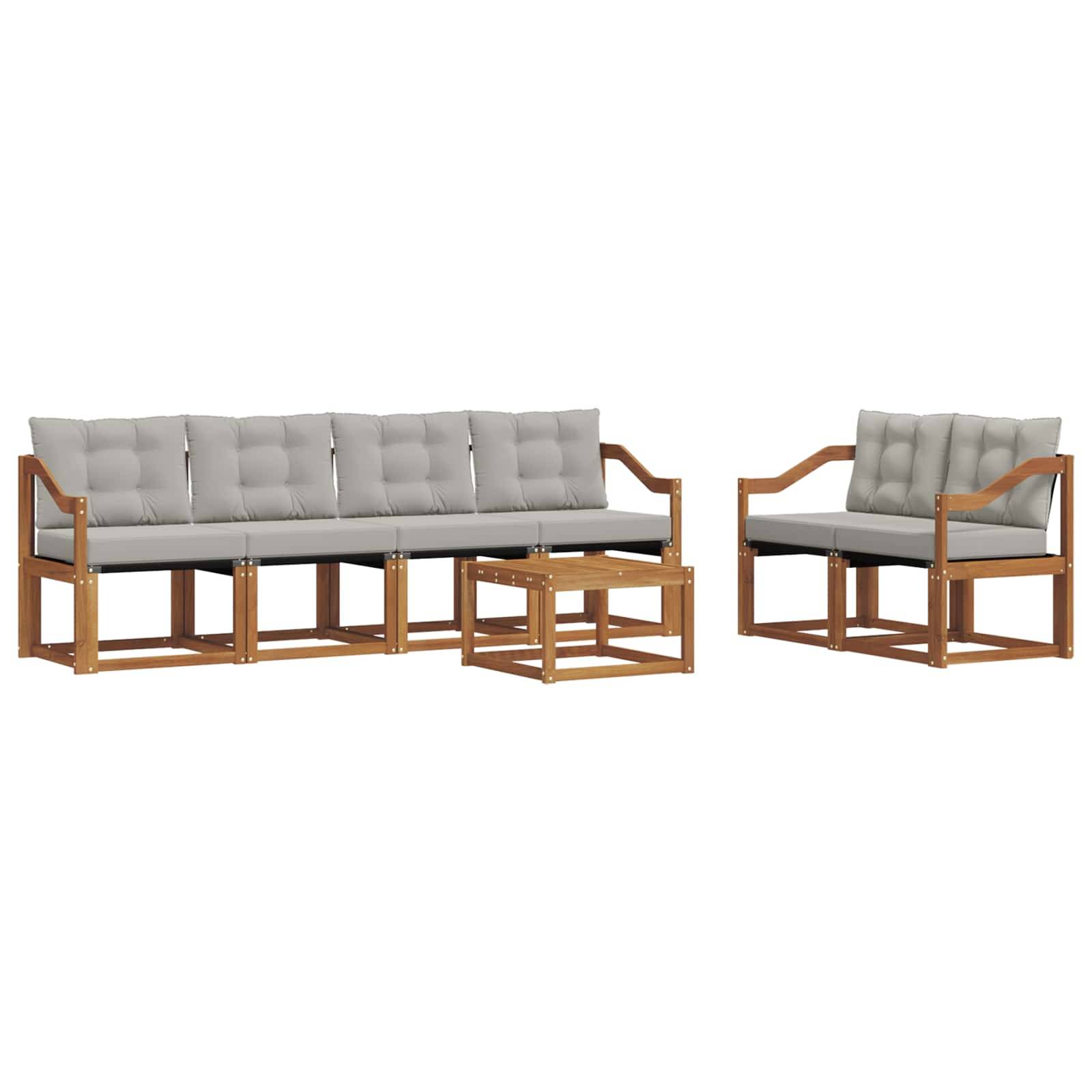 vidaXL Outdoor-Sofagarnitur mit Kissen 7 pcs Natürlich und Hellgrau