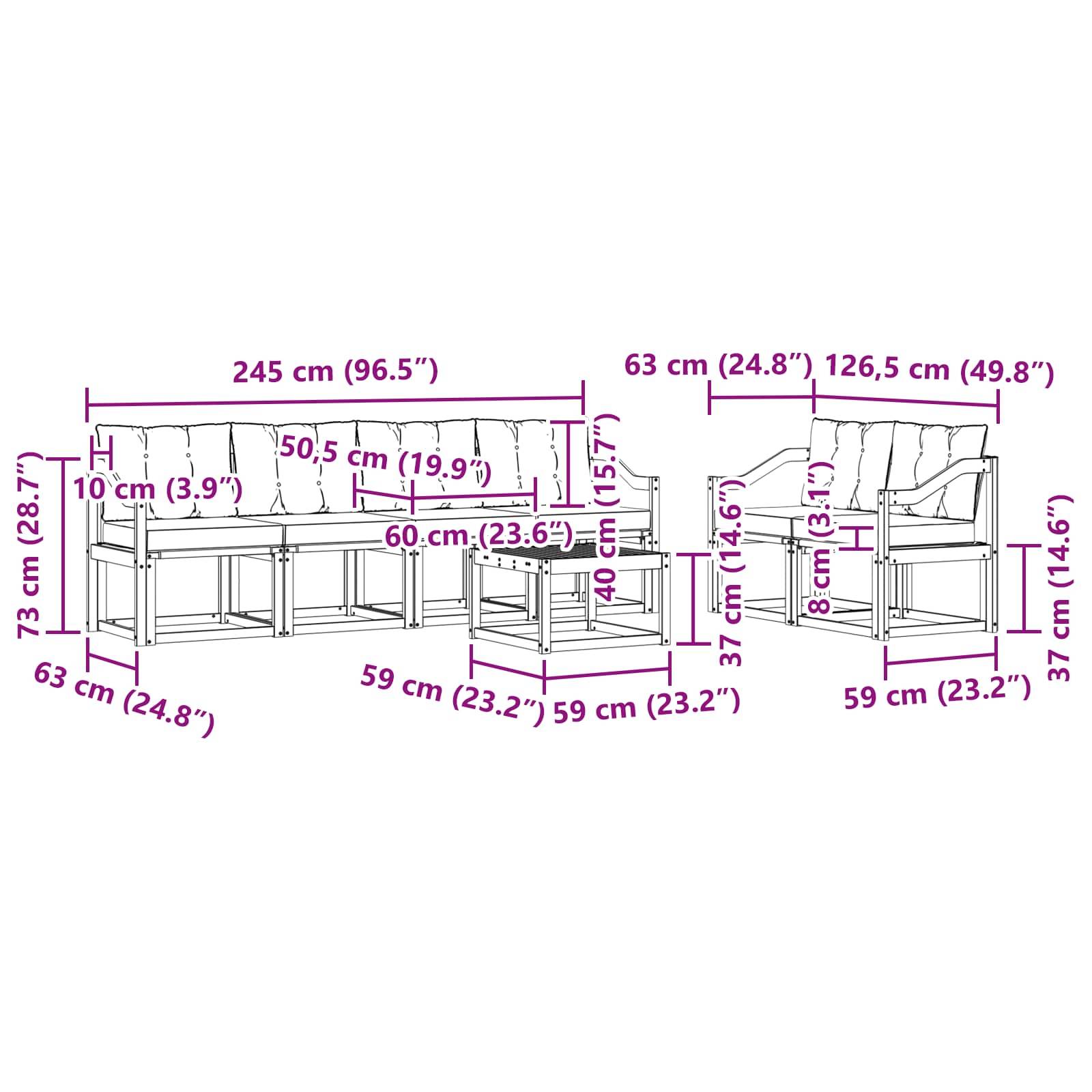 vidaXL Outdoor-Sofagarnitur mit Kissen 7 pcs Natürlich und Schwarz