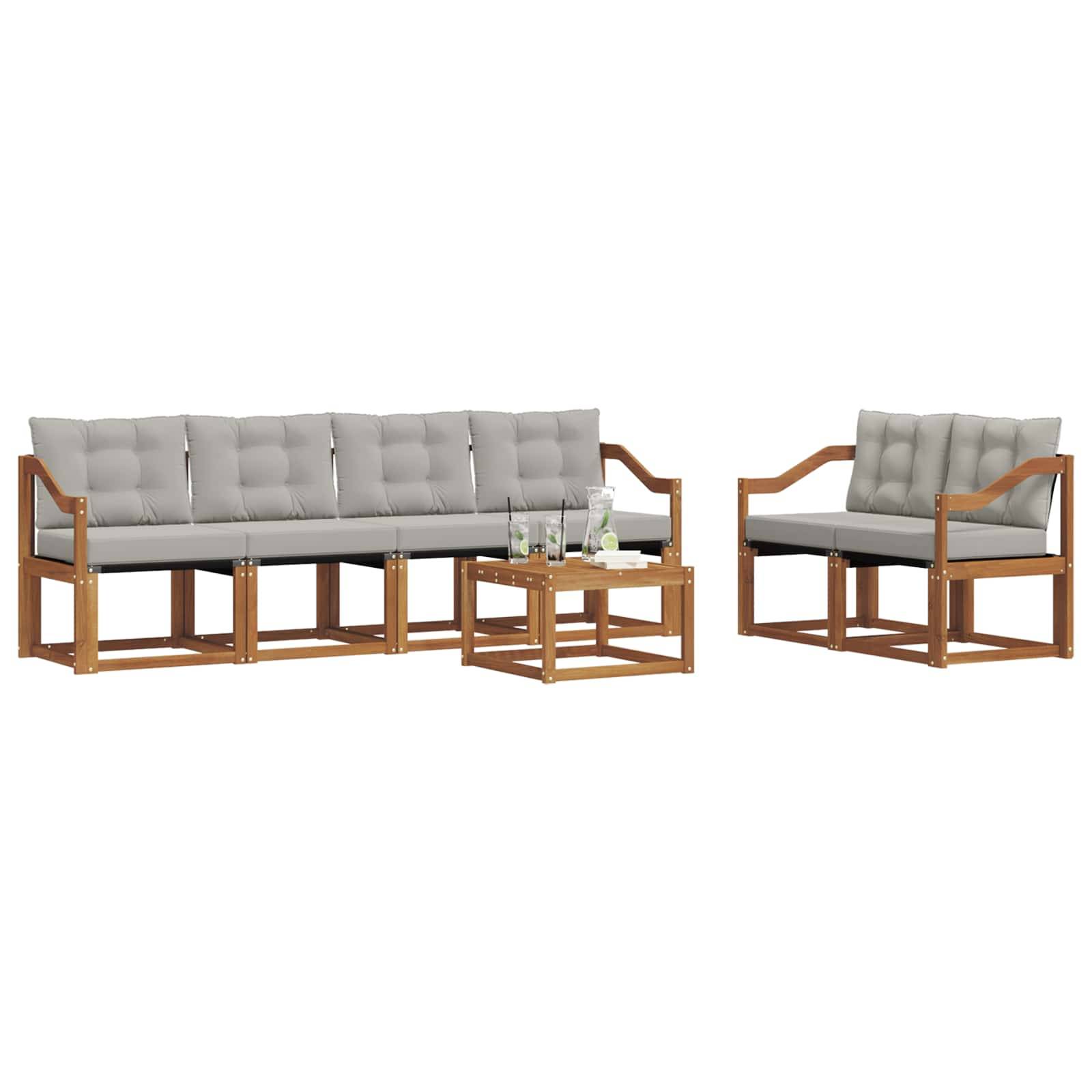 vidaXL Outdoor-Sofagarnitur mit Kissen 7 pcs Natürlich und Hellgrau