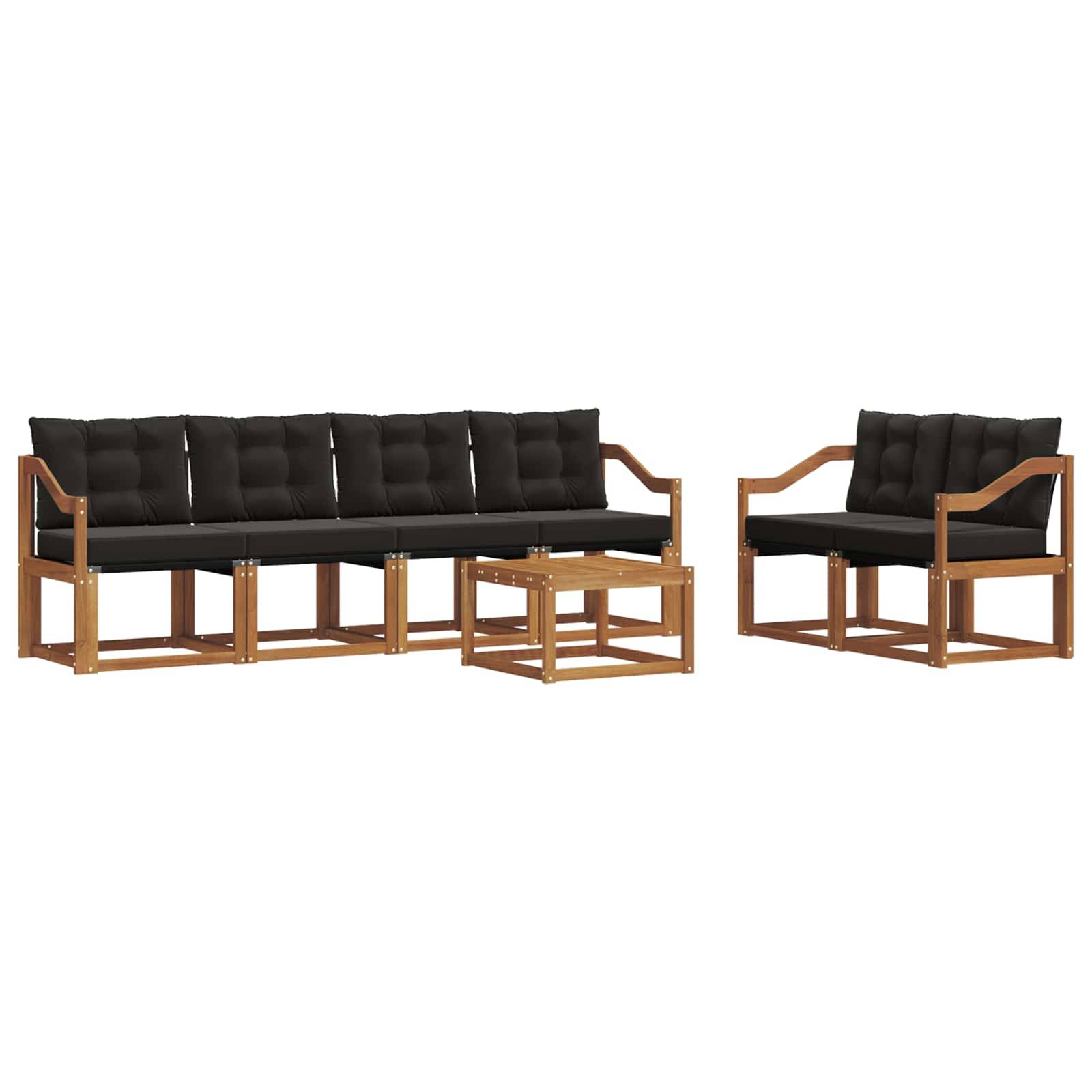 vidaXL Outdoor-Sofagarnitur mit Kissen 7 pcs Natürlich und Schwarz