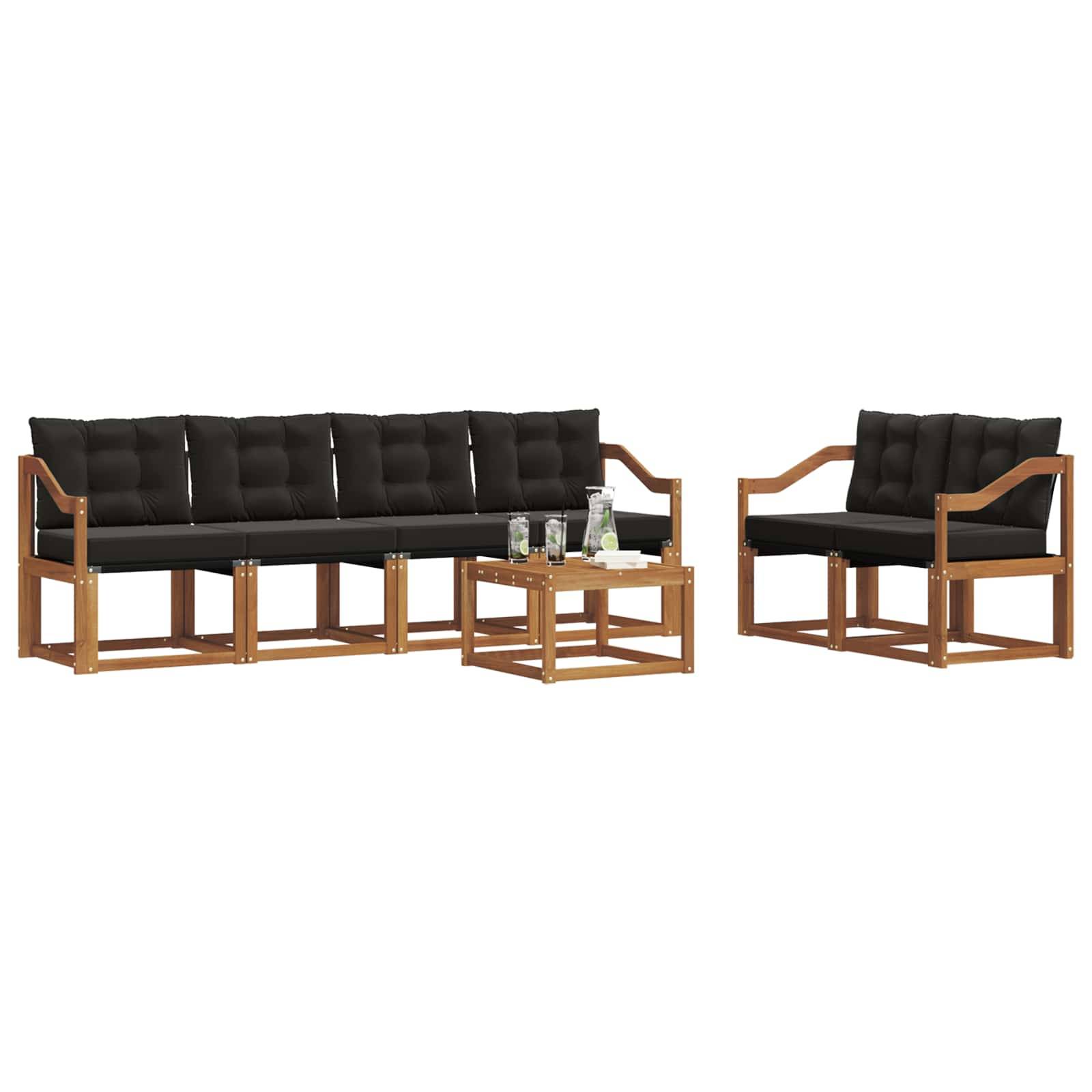 vidaXL Outdoor-Sofagarnitur mit Kissen 7 pcs Natürlich und Schwarz
