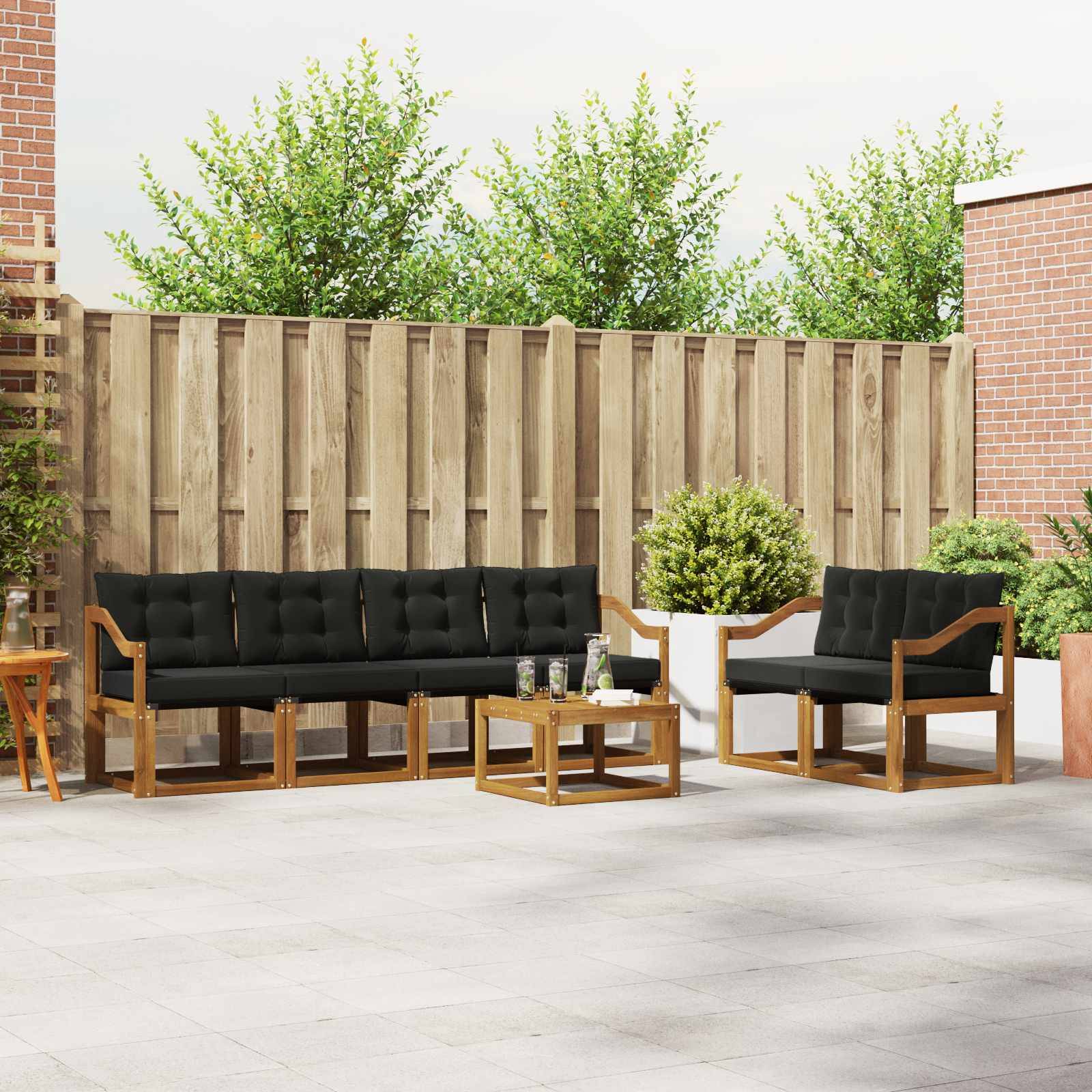 vidaXL Outdoor-Sofagarnitur mit Kissen 7 pcs Natürlich und Schwarz