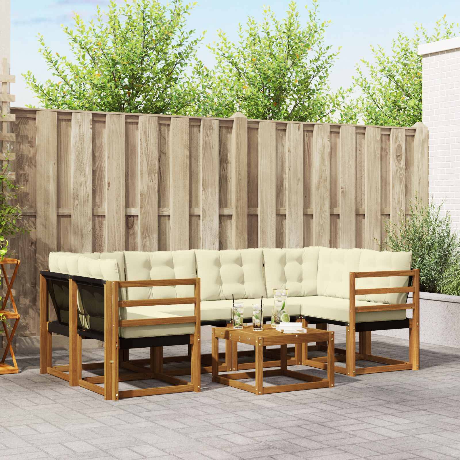 vidaXL Outdoor-Sofagarnitur mit Kissen 7 pcs Natur und Creme