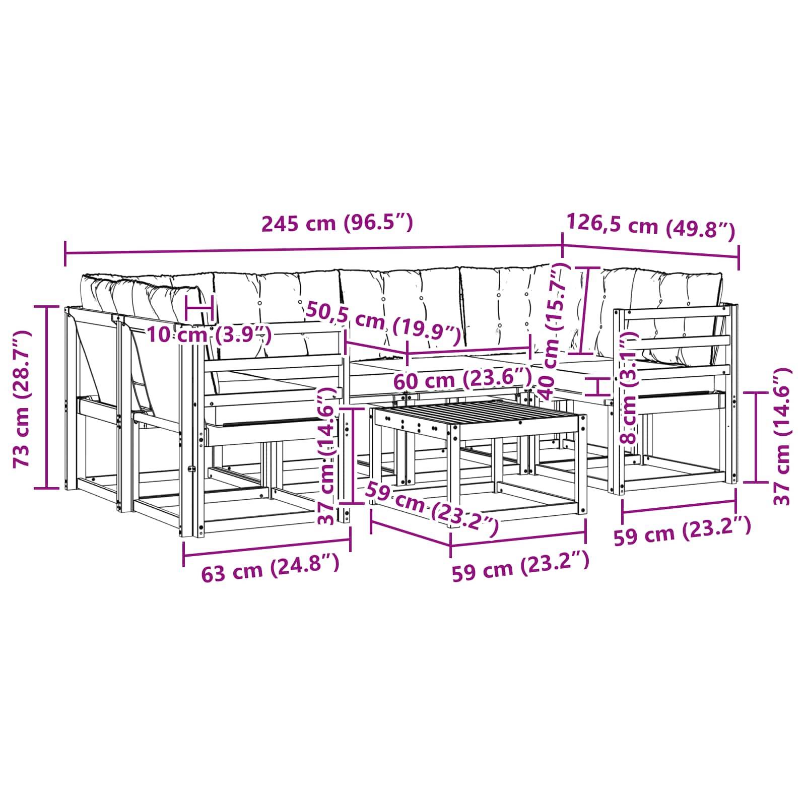 vidaXL Outdoor-Sofagarnitur mit Kissen 7 pcs Weiß und Schwarz