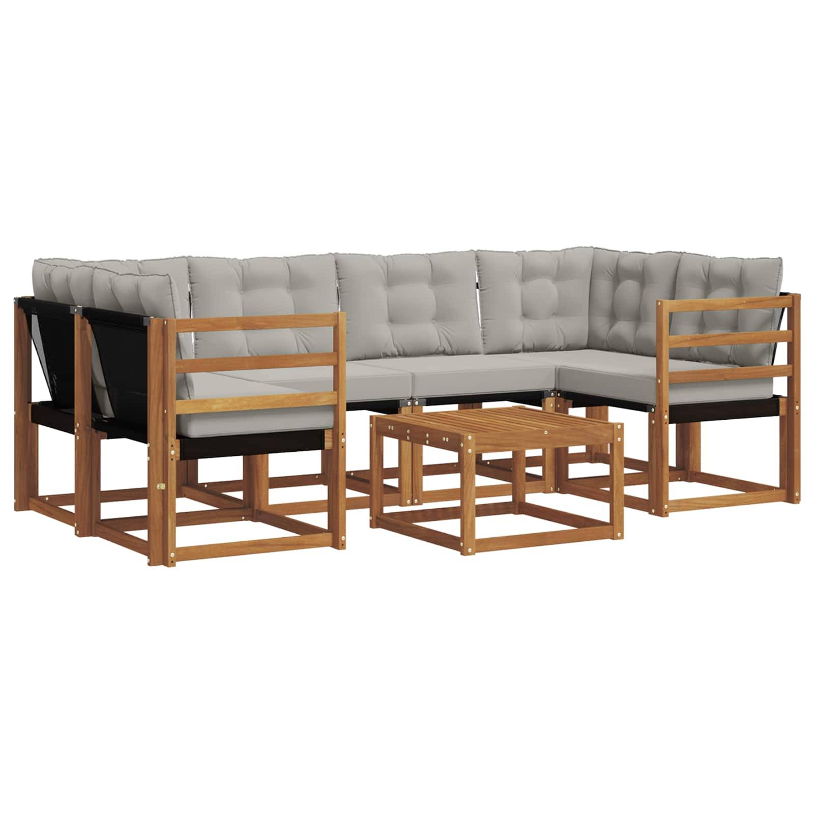 vidaXL Outdoor-Sofagarnitur mit Kissen 7 pcs Natürlich und Hellgrau