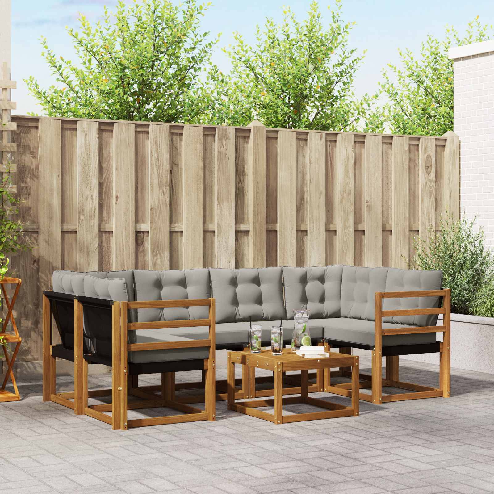 vidaXL Outdoor-Sofagarnitur mit Kissen 7 pcs Natürlich und Hellgrau