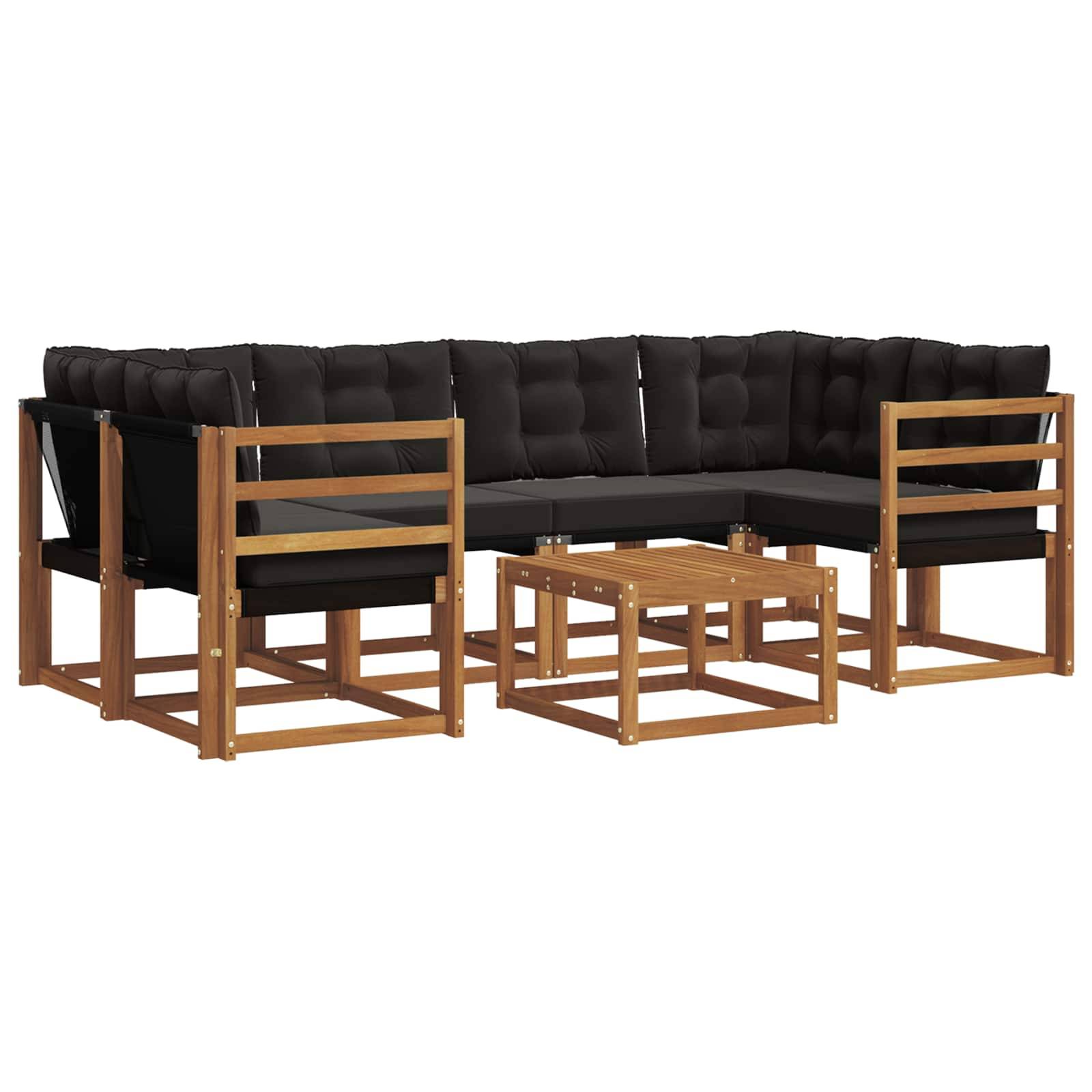 vidaXL Outdoor-Sofagarnitur mit Kissen 7 pcs Natürlich und Schwarz