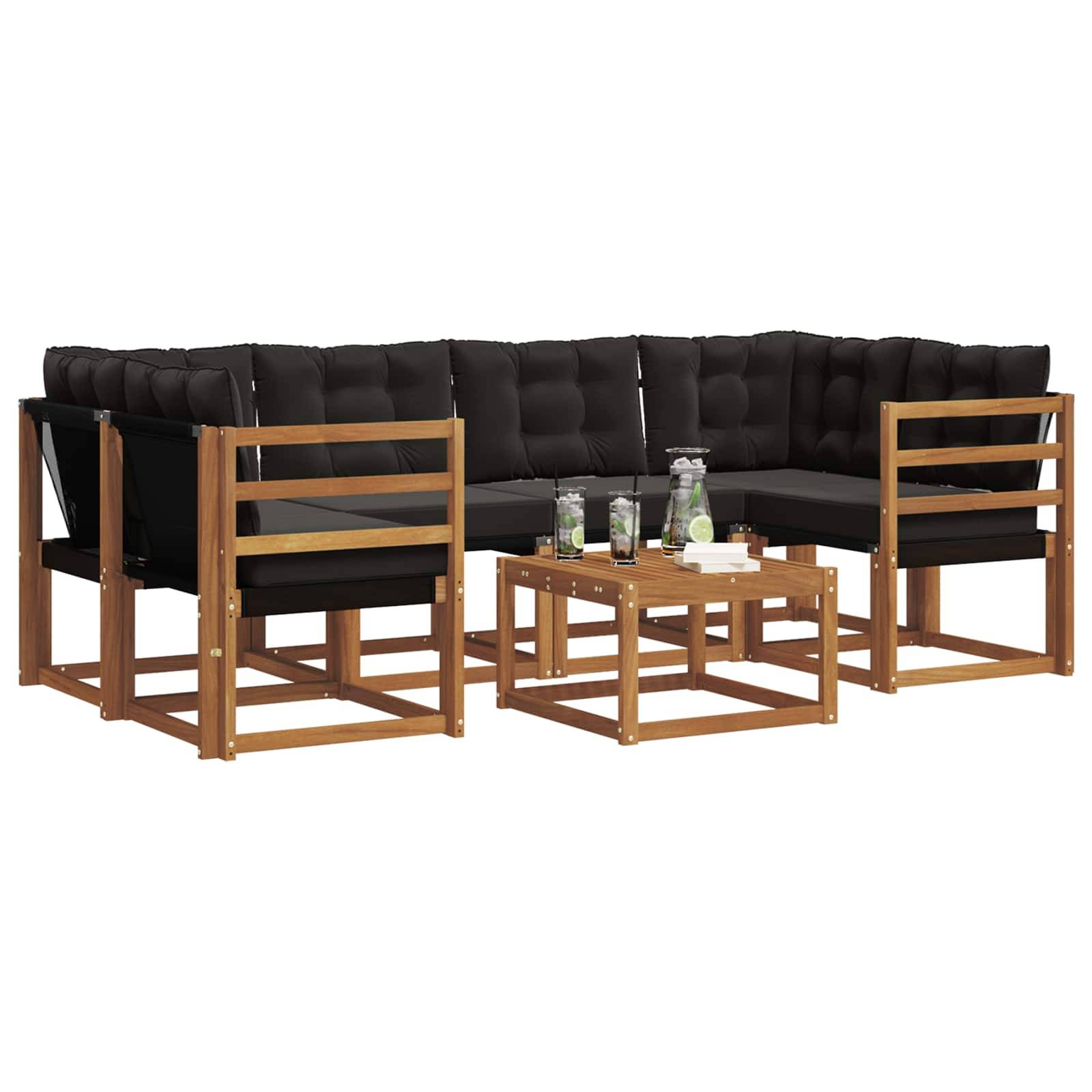 vidaXL Outdoor-Sofagarnitur mit Kissen 7 pcs Natürlich und Schwarz