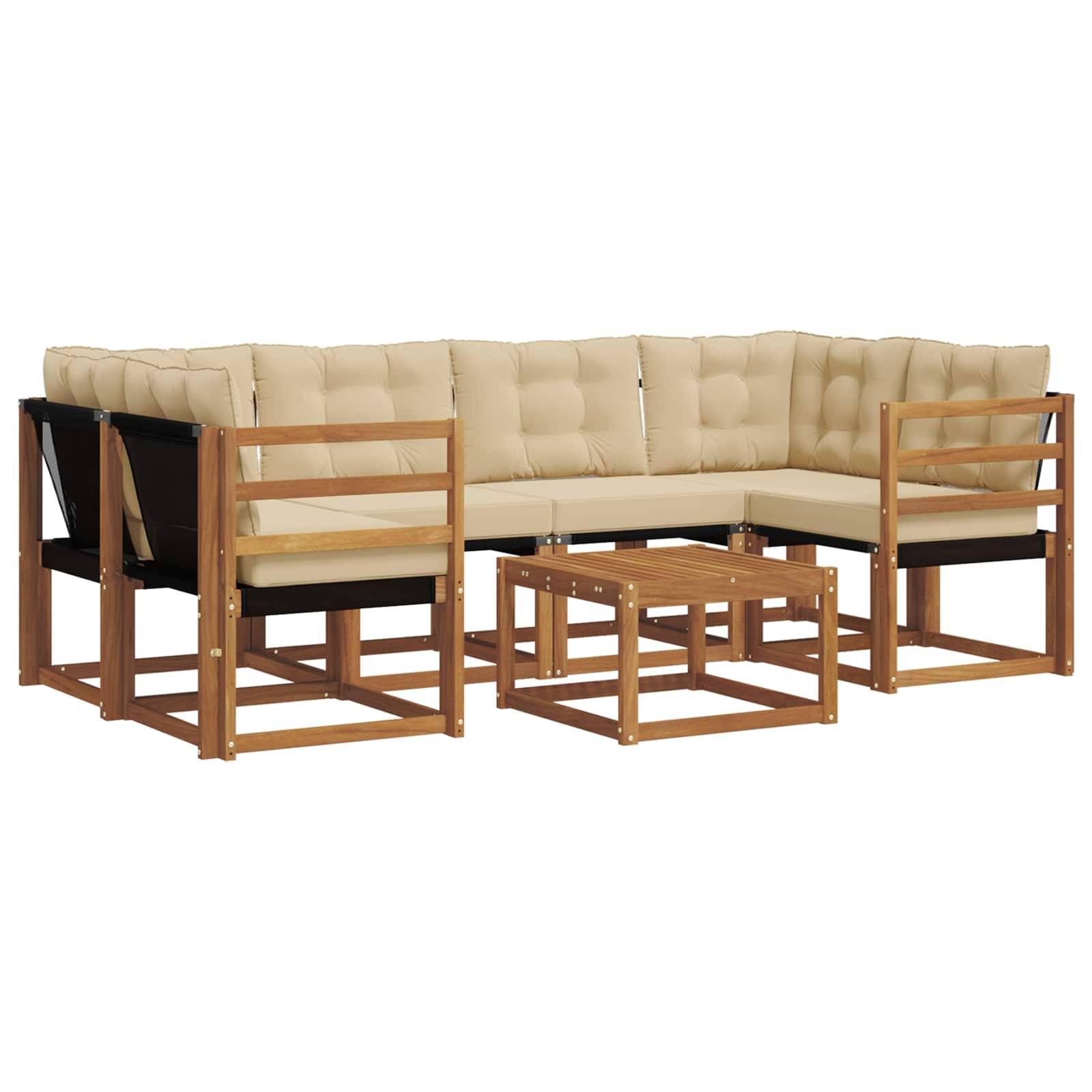 vidaXL Outdoor-Sofagarnitur mit Kissen 7 pcs Natur und Beige