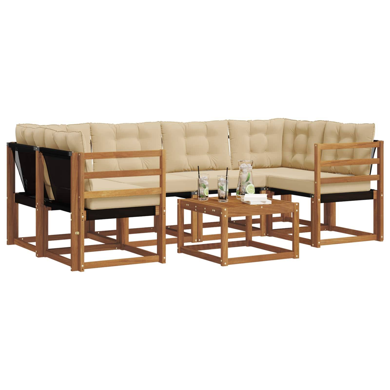 vidaXL Outdoor-Sofagarnitur mit Kissen 7 pcs Natur und Beige