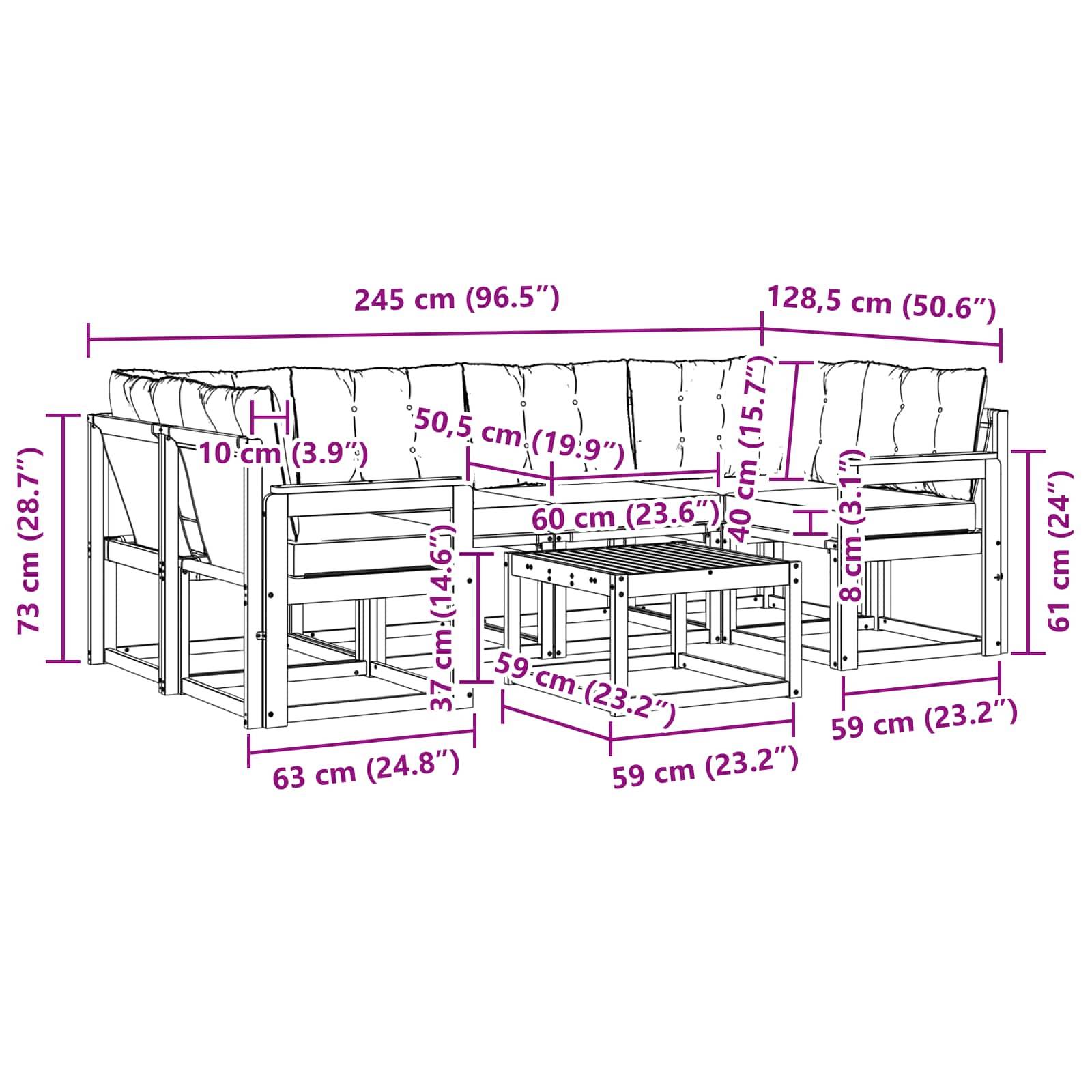 vidaXL Outdoor-Sofagarnitur mit Kissen 7 pcs Natur und Beige
