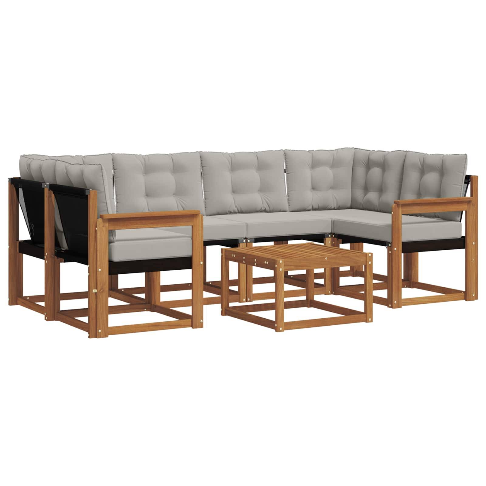 vidaXL Outdoor-Sofagarnitur mit Kissen 7 pcs Natürlich und Hellgrau