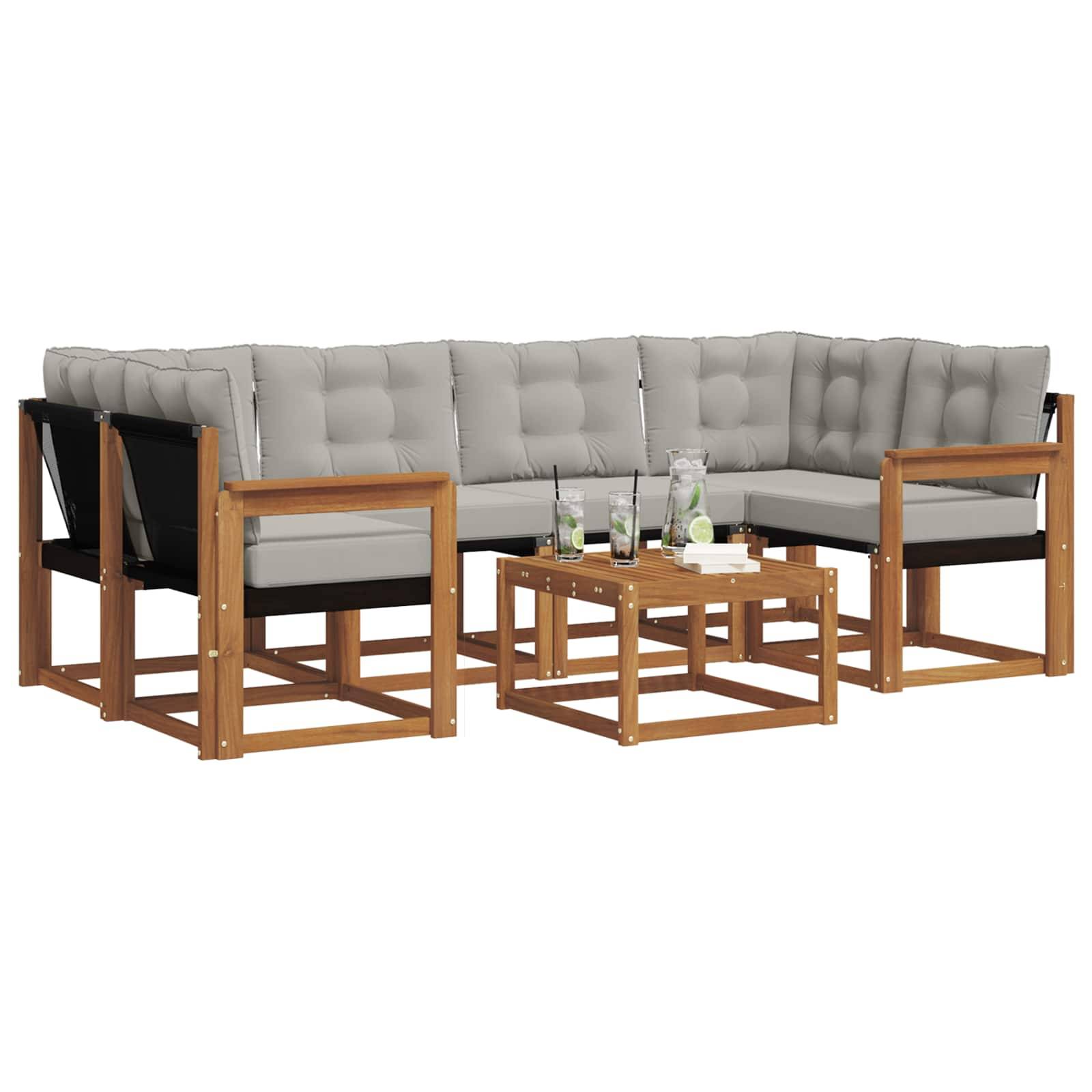 vidaXL Outdoor-Sofagarnitur mit Kissen 7 pcs Natürlich und Hellgrau