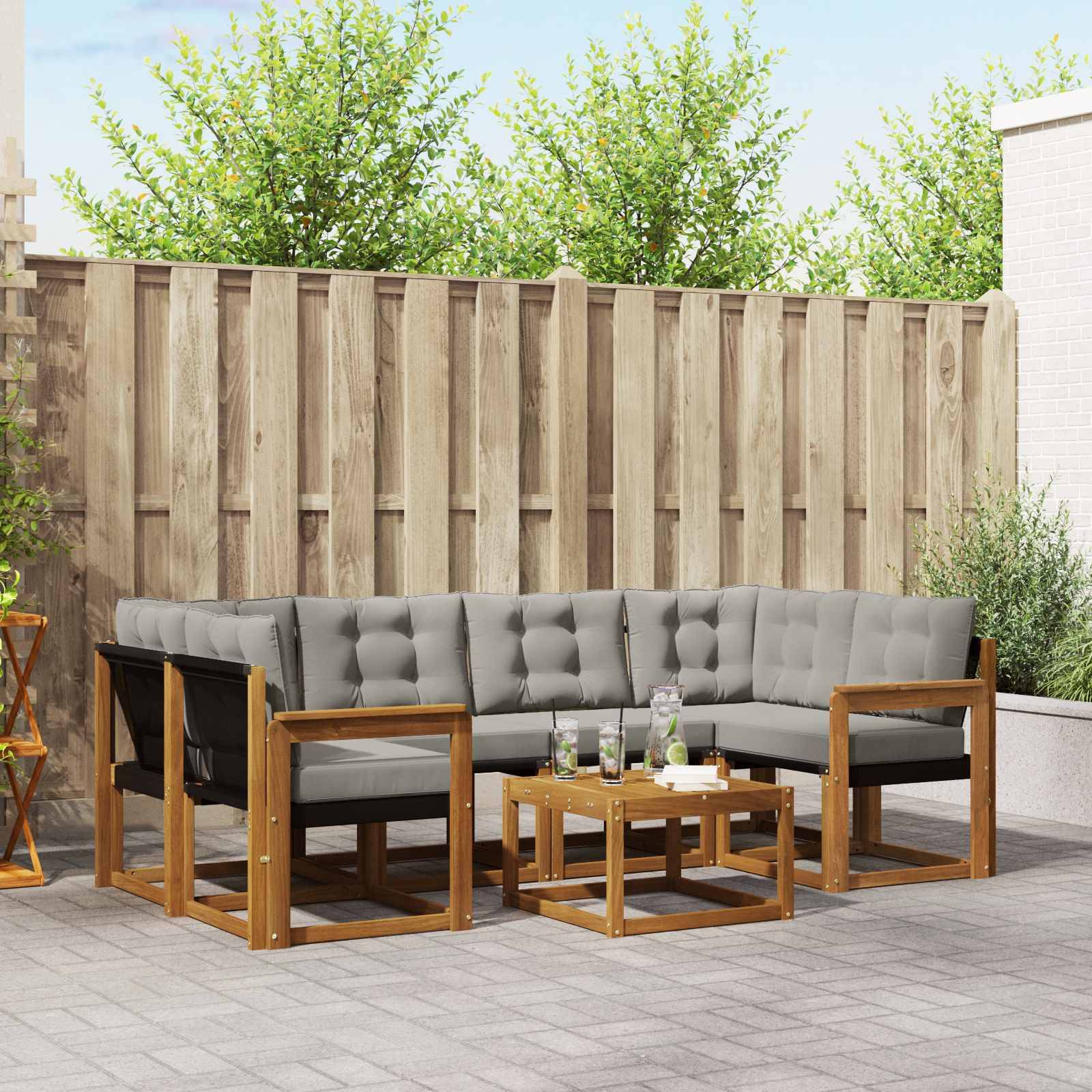 vidaXL Outdoor-Sofagarnitur mit Kissen 7 pcs Natürlich und Hellgrau
