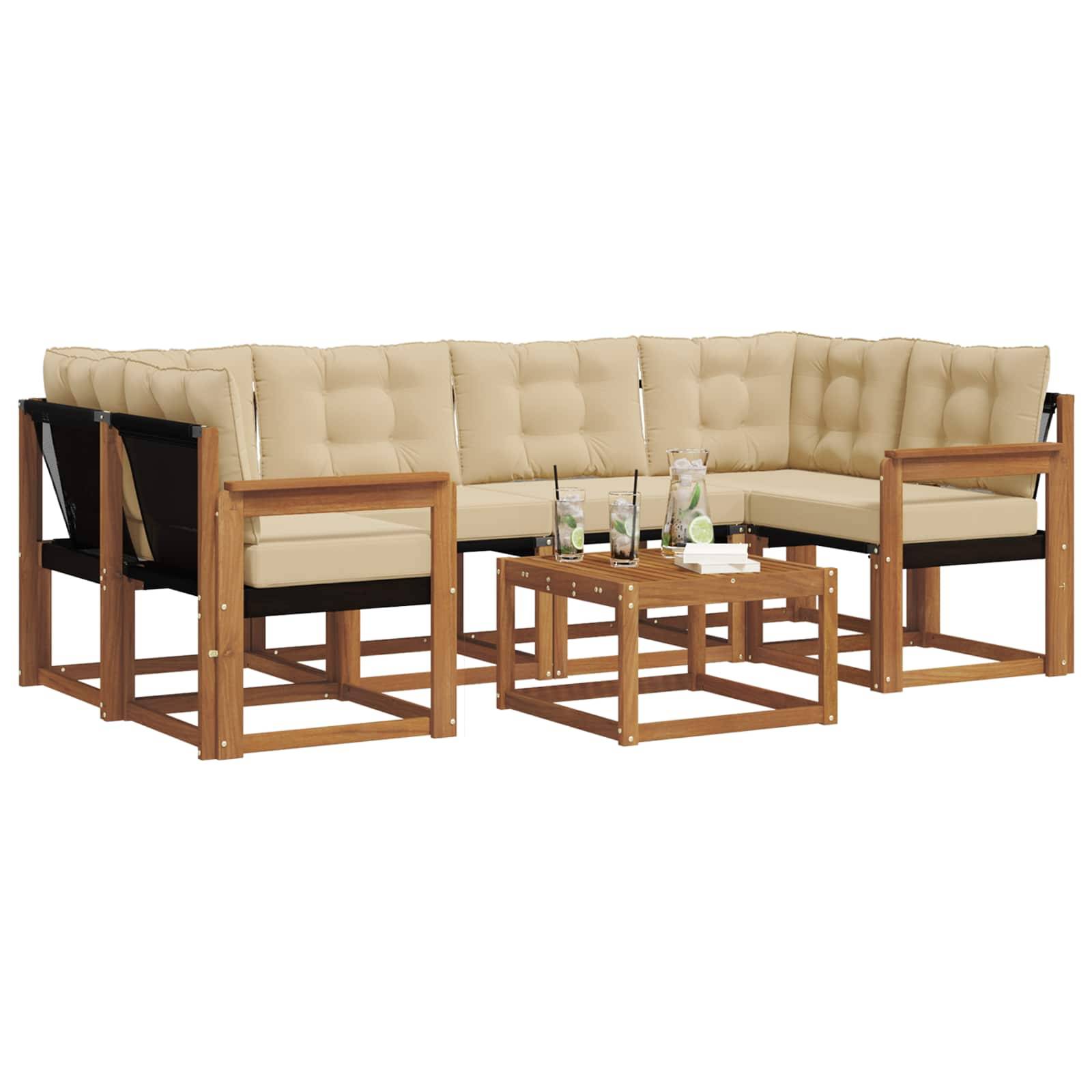 vidaXL Outdoor-Sofagarnitur mit Kissen 7 pcs Natur und Beige
