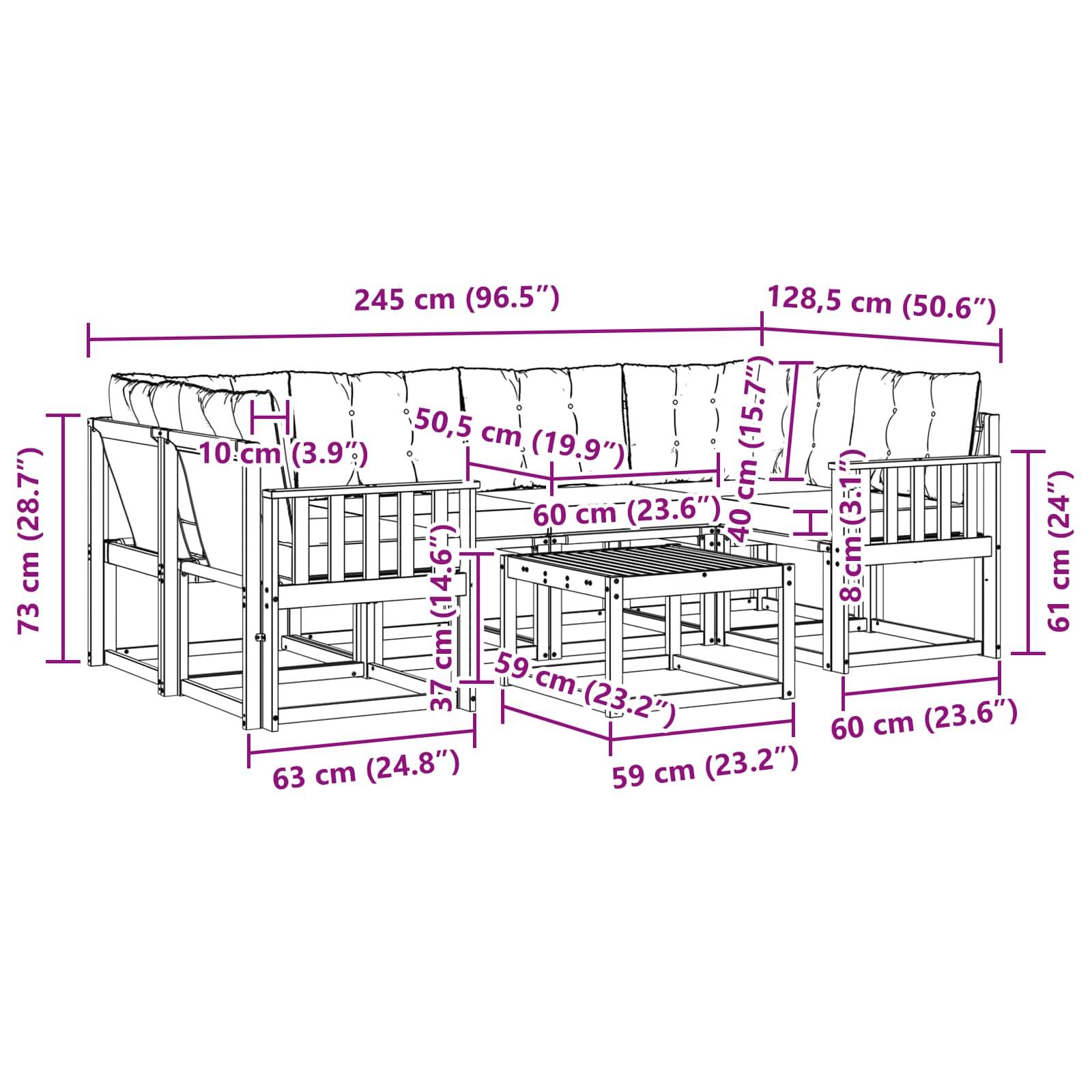 vidaXL Outdoor-Sofagarnitur mit Kissen 7 pcs Weiß und Hellgrau
