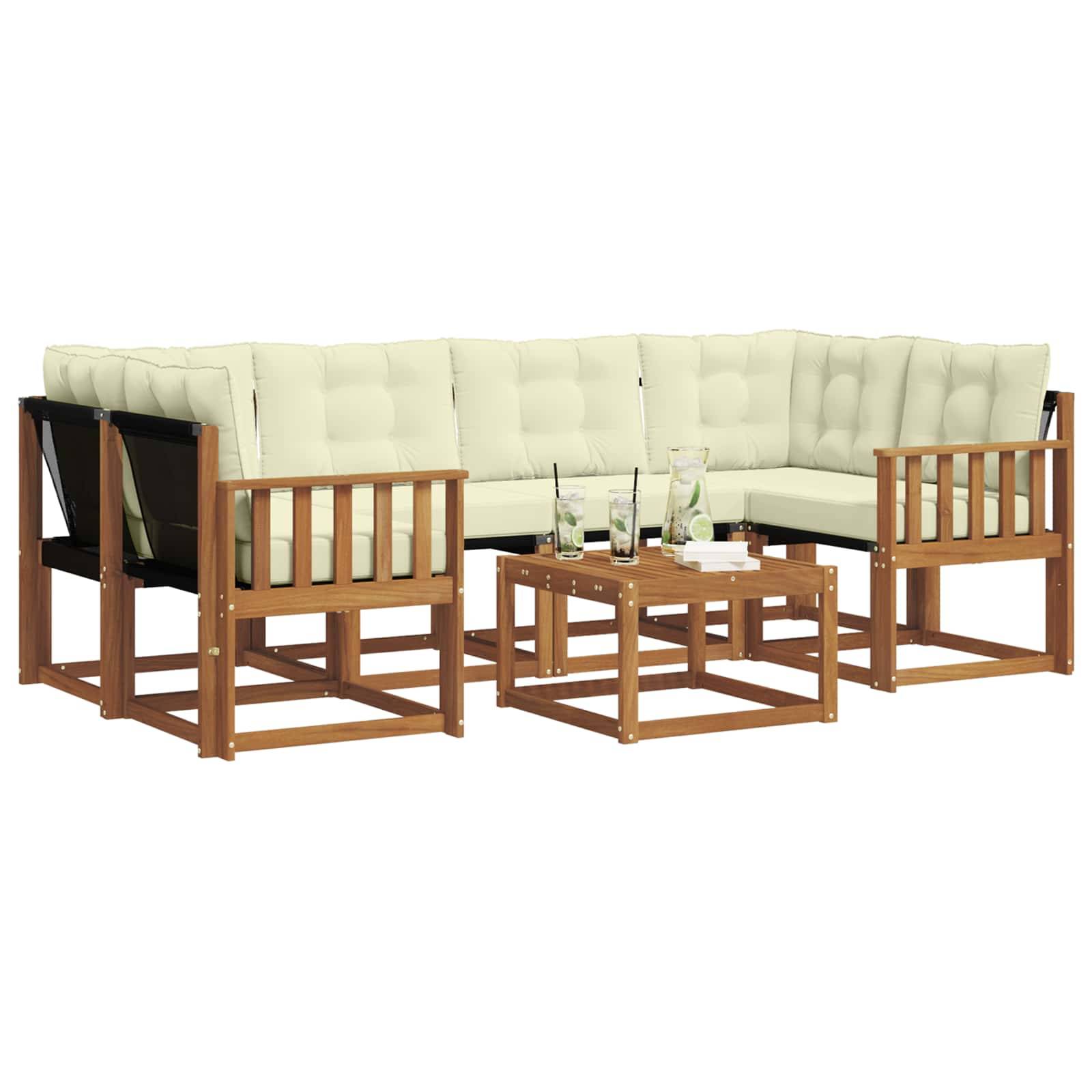 vidaXL Outdoor-Sofagarnitur mit Kissen 7 pcs Natur und Creme