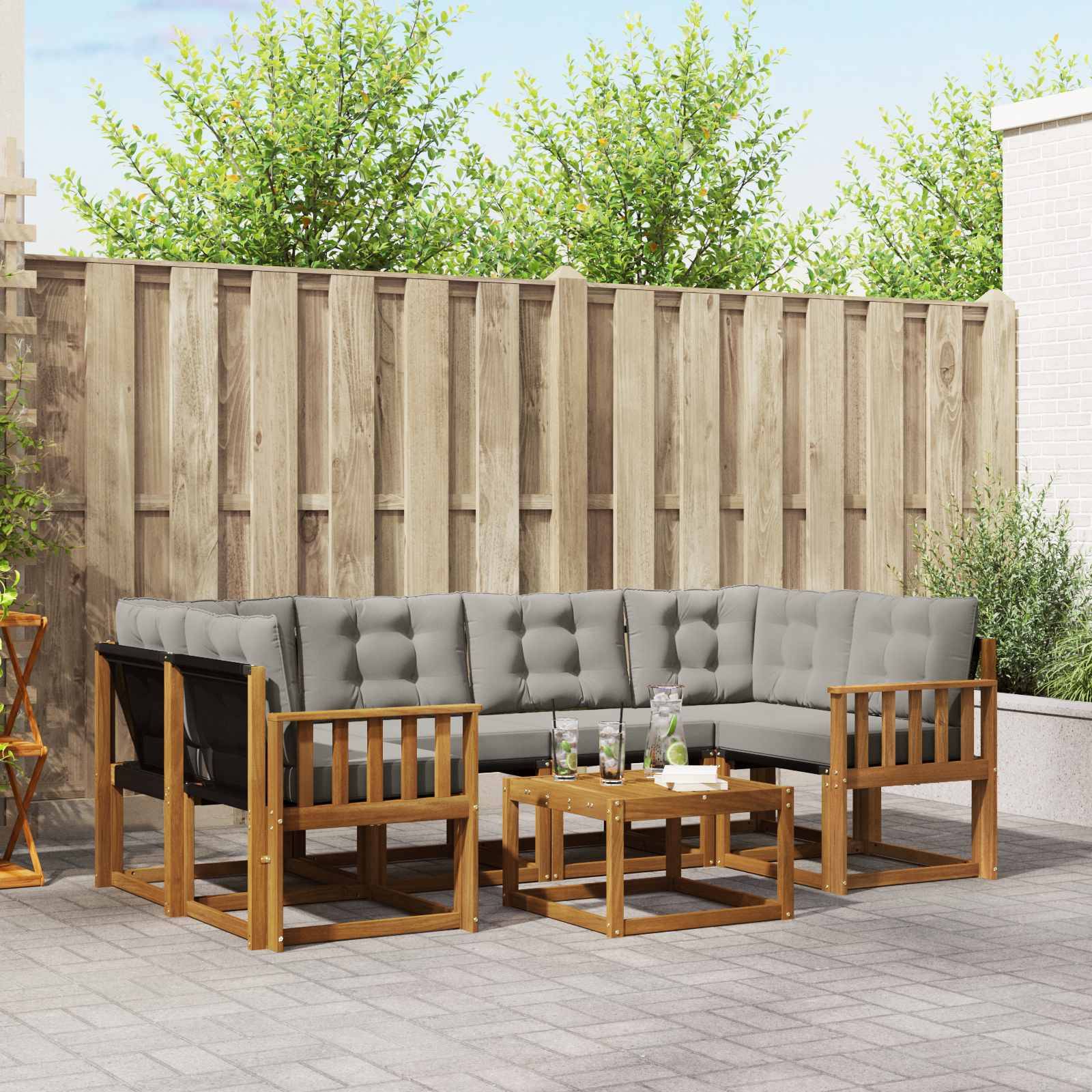 vidaXL Outdoor-Sofagarnitur mit Kissen 7 pcs Natürlich und Hellgrau