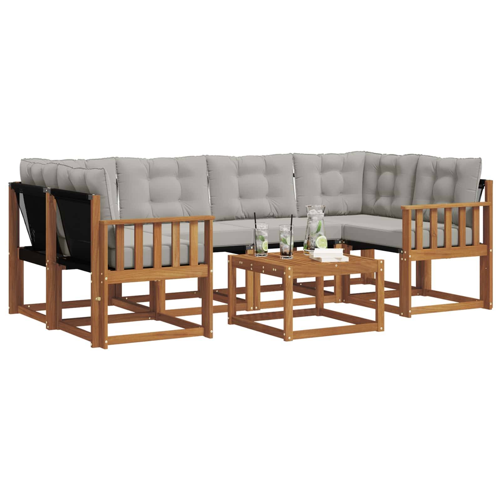 vidaXL Outdoor-Sofagarnitur mit Kissen 7 pcs Natürlich und Hellgrau