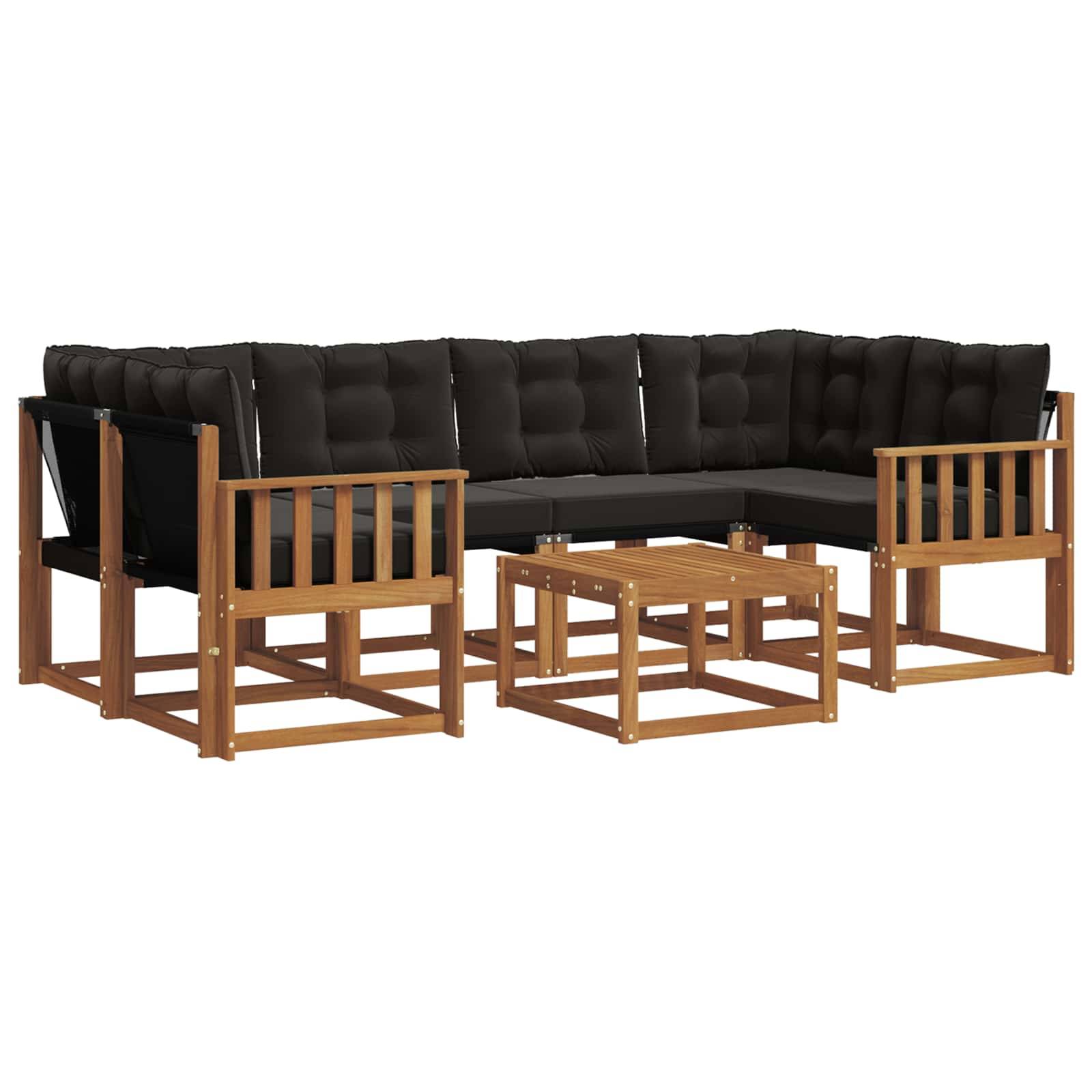 vidaXL Outdoor-Sofagarnitur mit Kissen 7 pcs Natürlich und Schwarz