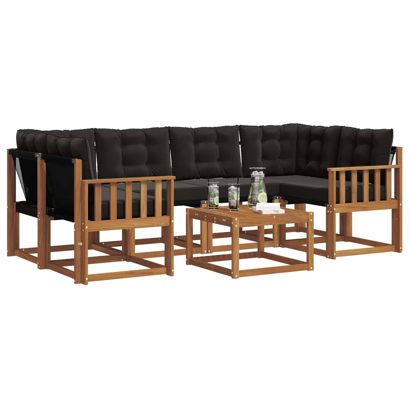 vidaXL Outdoor-Sofagarnitur mit Kissen 7 pcs Natürlich und Schwarz