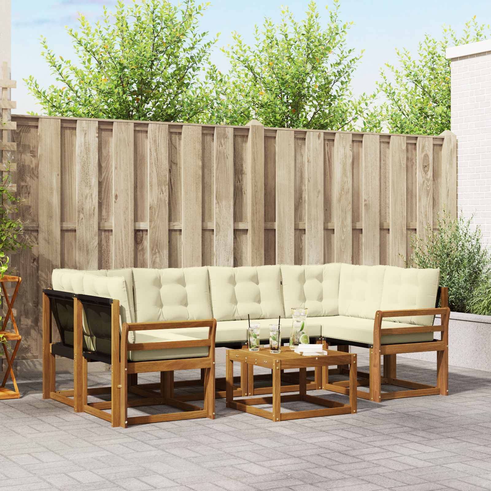 vidaXL Outdoor-Sofagarnitur mit Kissen 7 pcs Natur und Creme