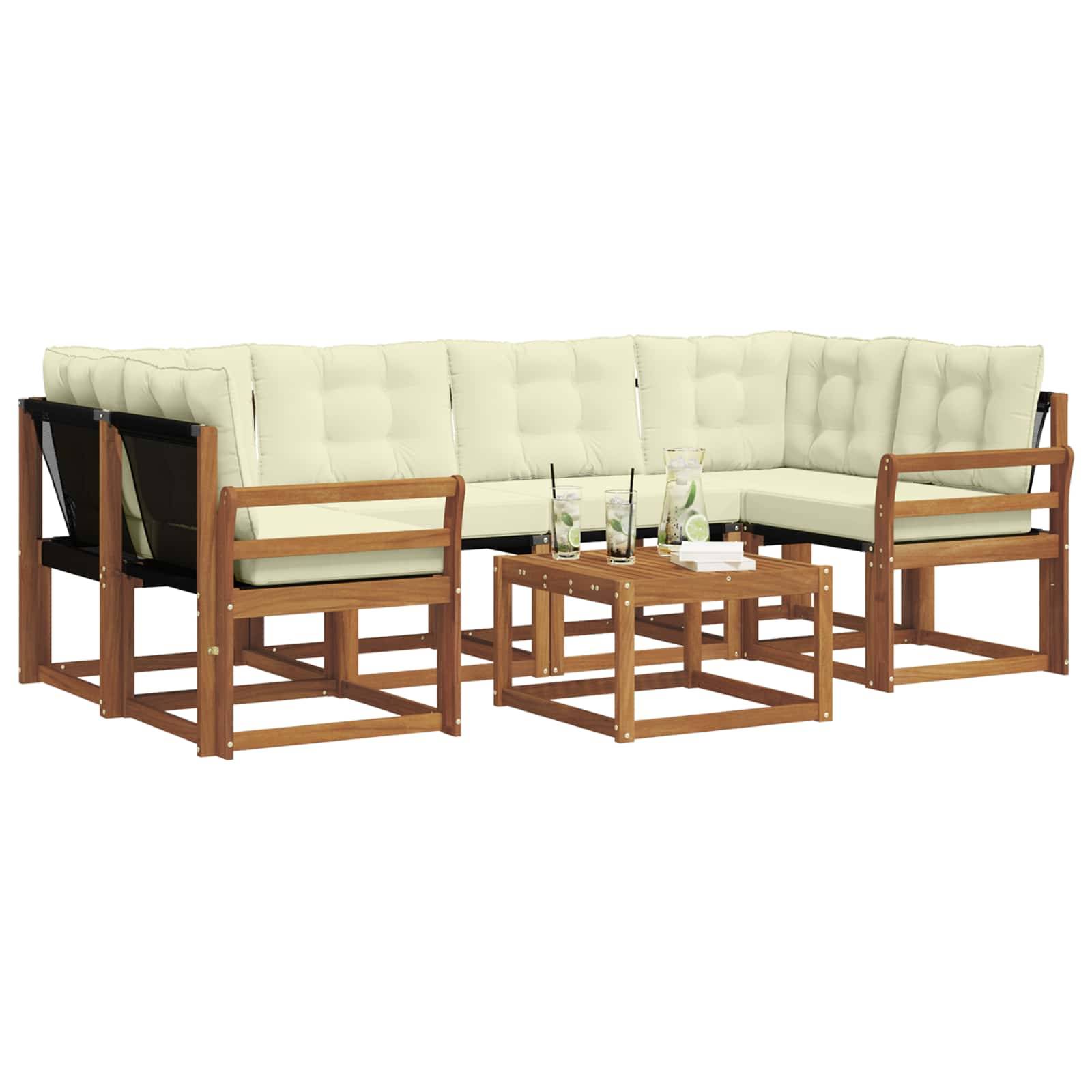vidaXL Outdoor-Sofagarnitur mit Kissen 7 pcs Natur und Creme
