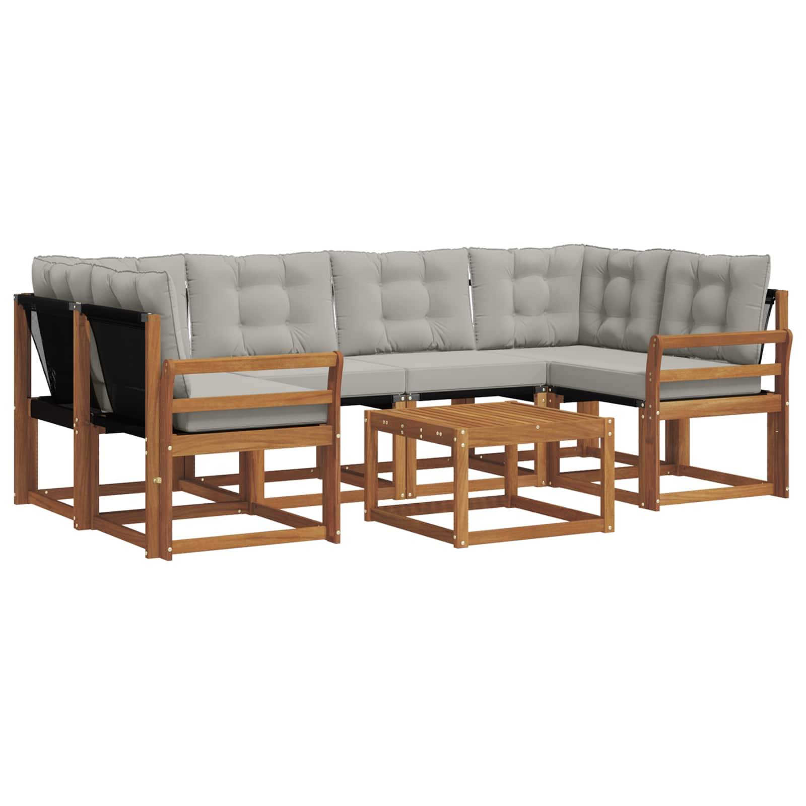 vidaXL Outdoor-Sofagarnitur mit Kissen 7 pcs Natürlich und Hellgrau