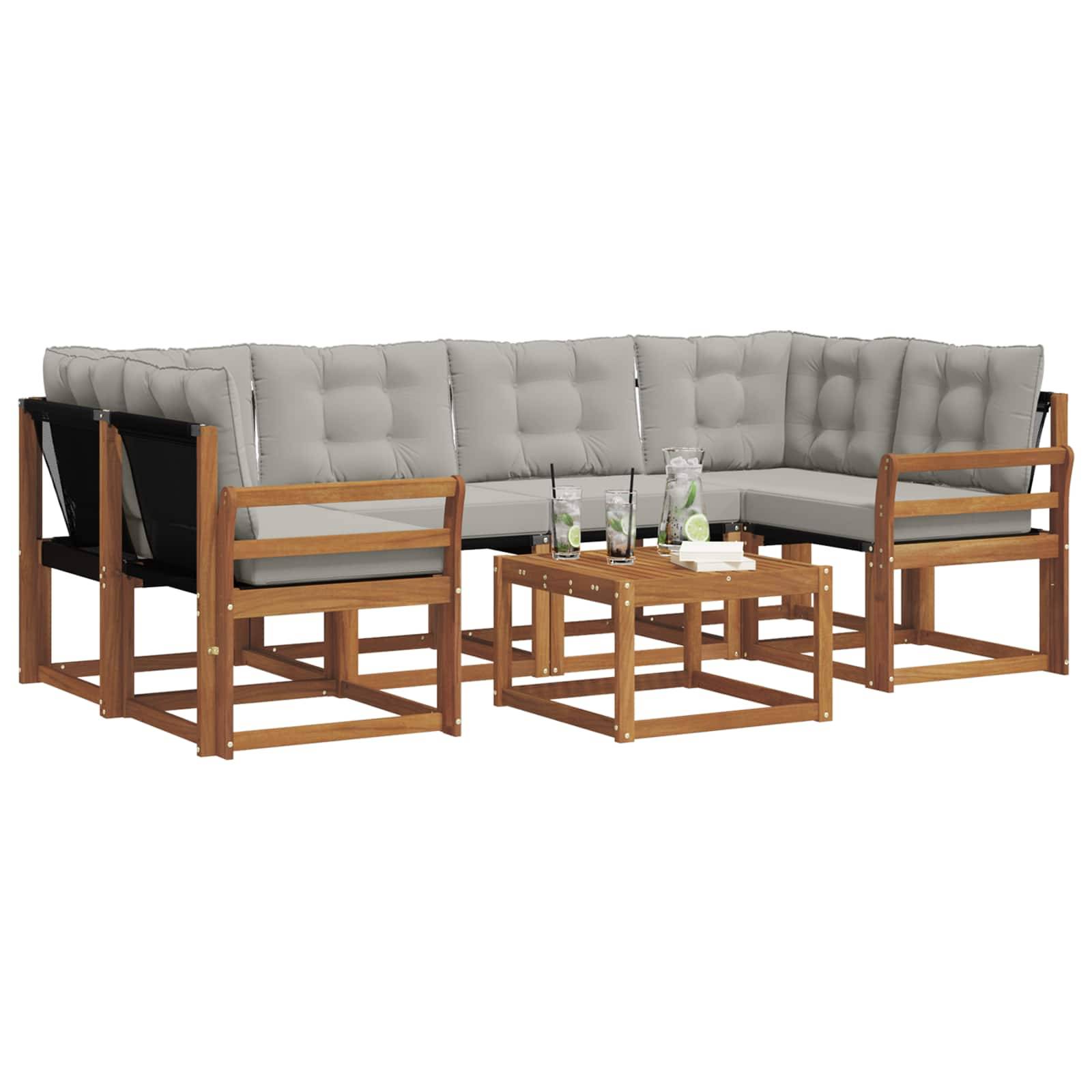 vidaXL Outdoor-Sofagarnitur mit Kissen 7 pcs Natürlich und Hellgrau