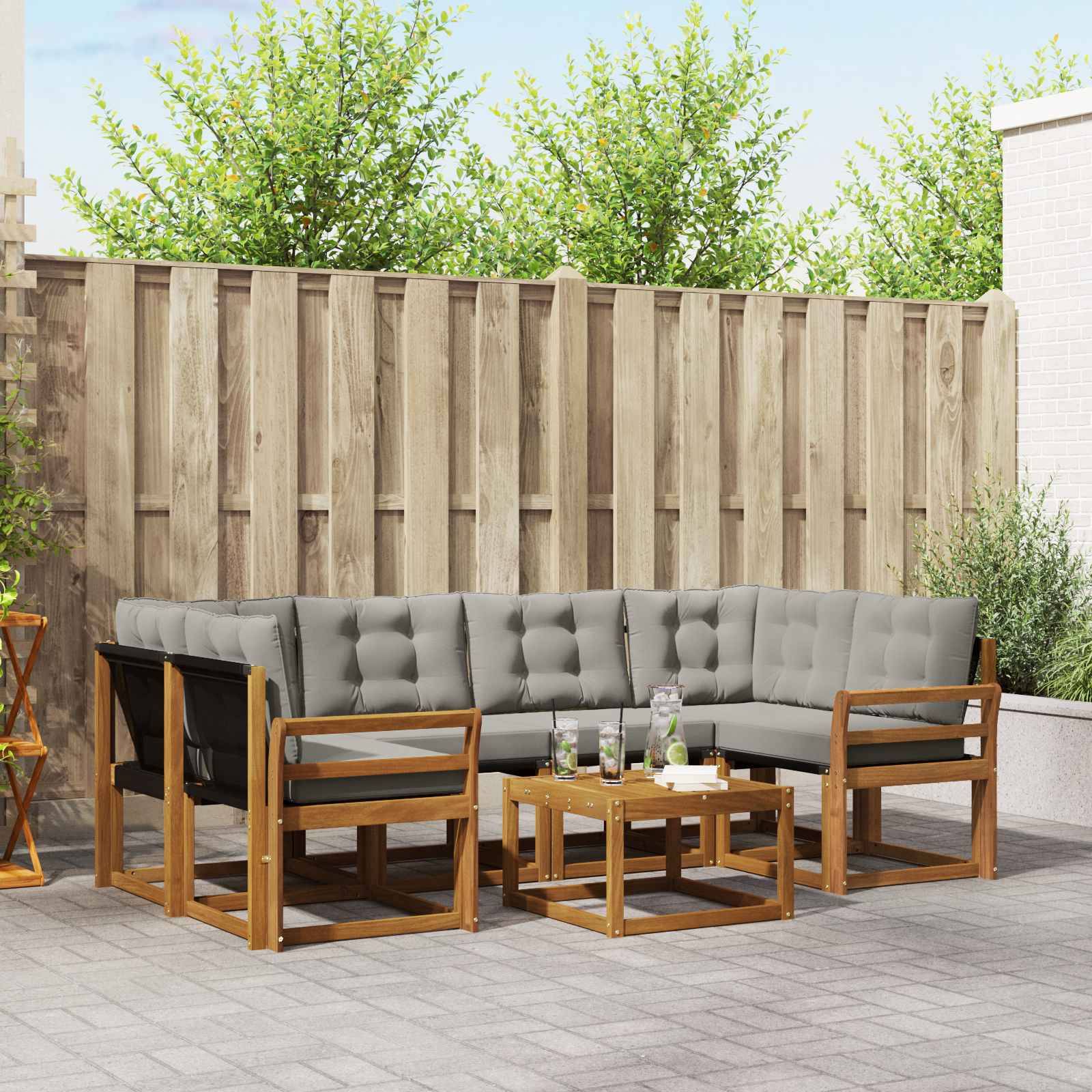 vidaXL Outdoor-Sofagarnitur mit Kissen 7 pcs Natürlich und Hellgrau