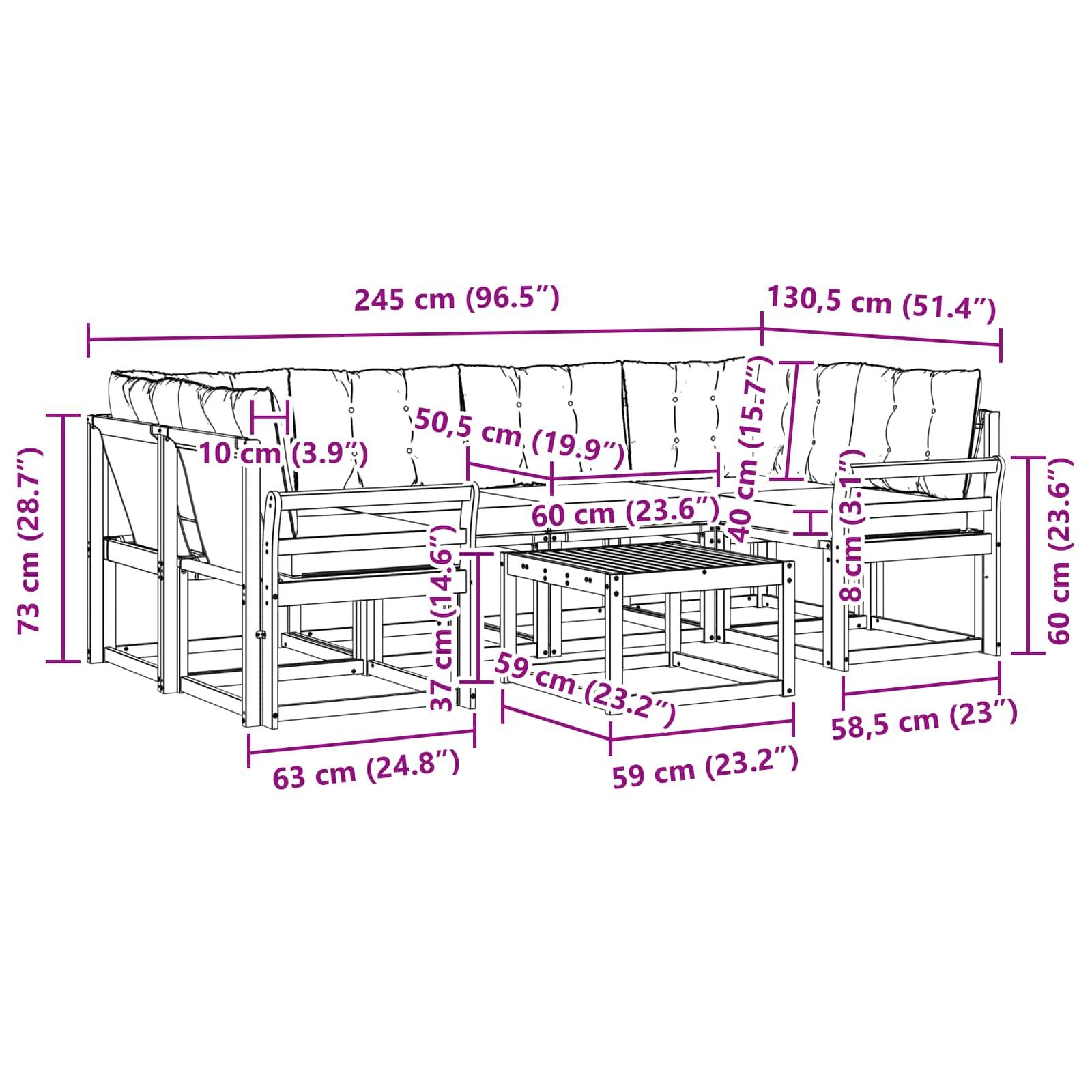 vidaXL Outdoor-Sofagarnitur mit Kissen 7 pcs Natürlich und Schwarz