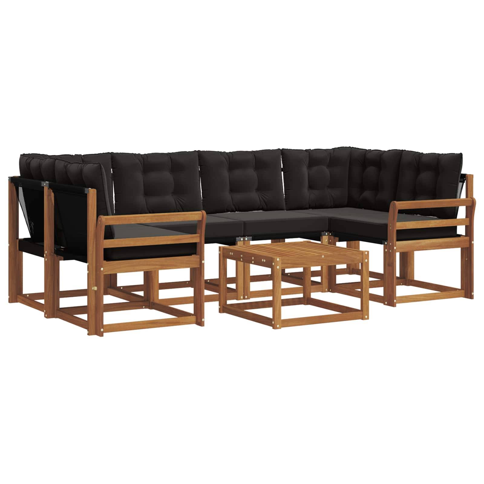 vidaXL Outdoor-Sofagarnitur mit Kissen 7 pcs Natürlich und Schwarz