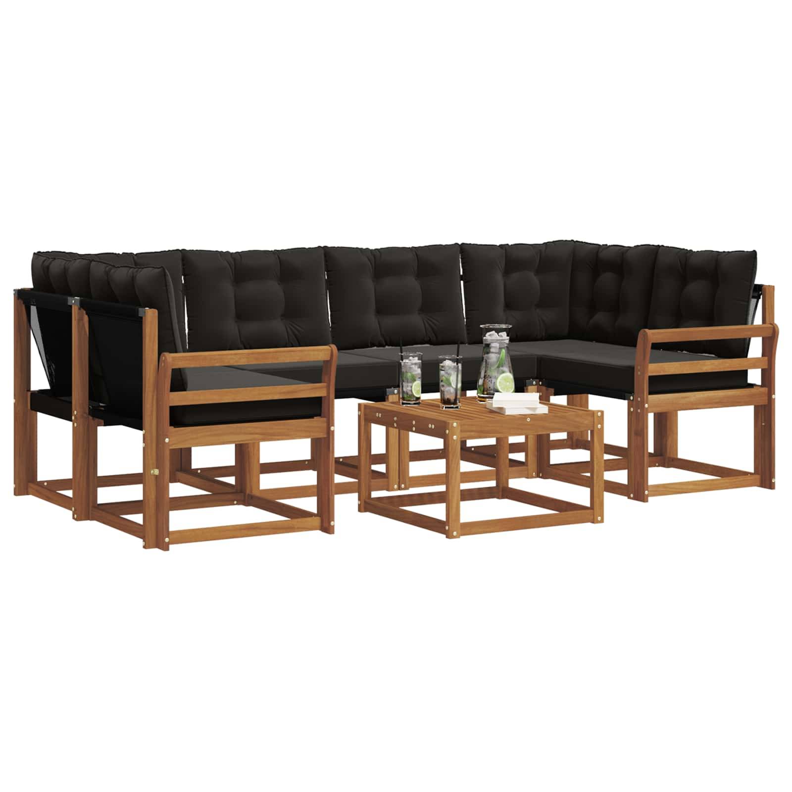 vidaXL Outdoor-Sofagarnitur mit Kissen 7 pcs Natürlich und Schwarz