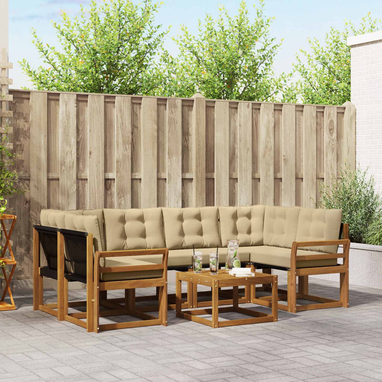 vidaXL Outdoor-Sofagarnitur mit Kissen 7 pcs Natur und Beige