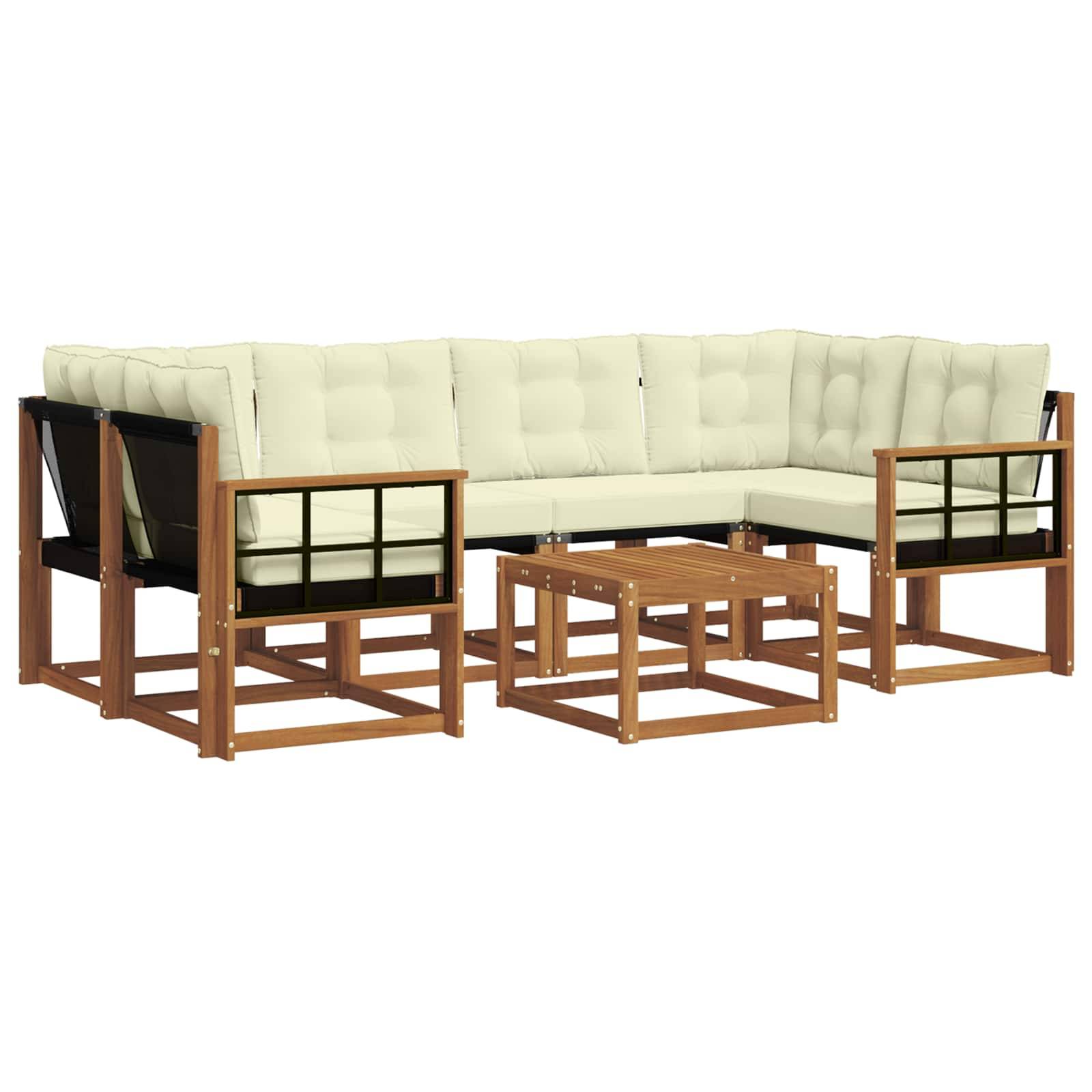 vidaXL Outdoor-Sofagarnitur mit Kissen 7 pcs Natur und Creme