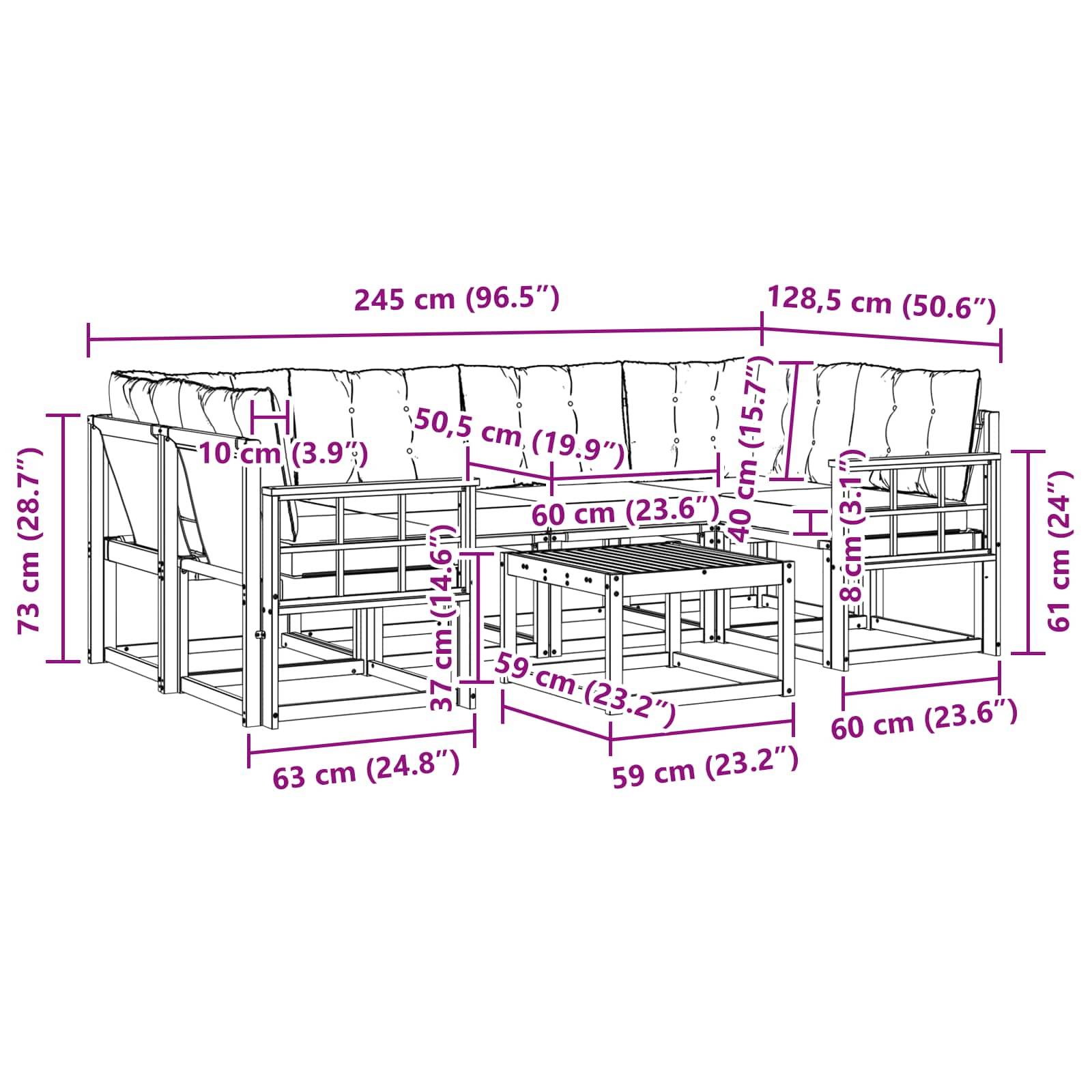 vidaXL Outdoor-Sofagarnitur mit Kissen 7 pcs Natur und Creme