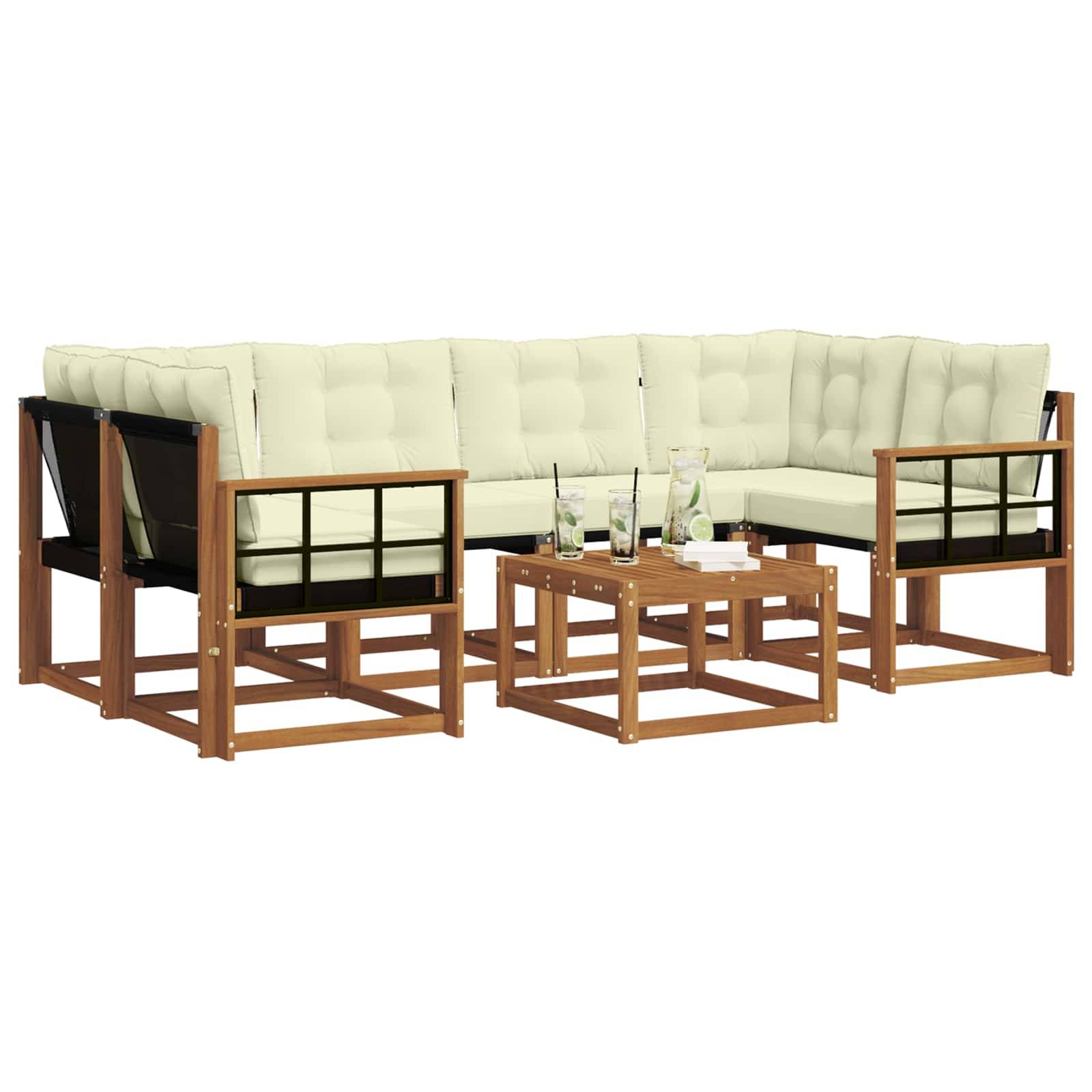 vidaXL Outdoor-Sofagarnitur mit Kissen 7 pcs Natur und Creme